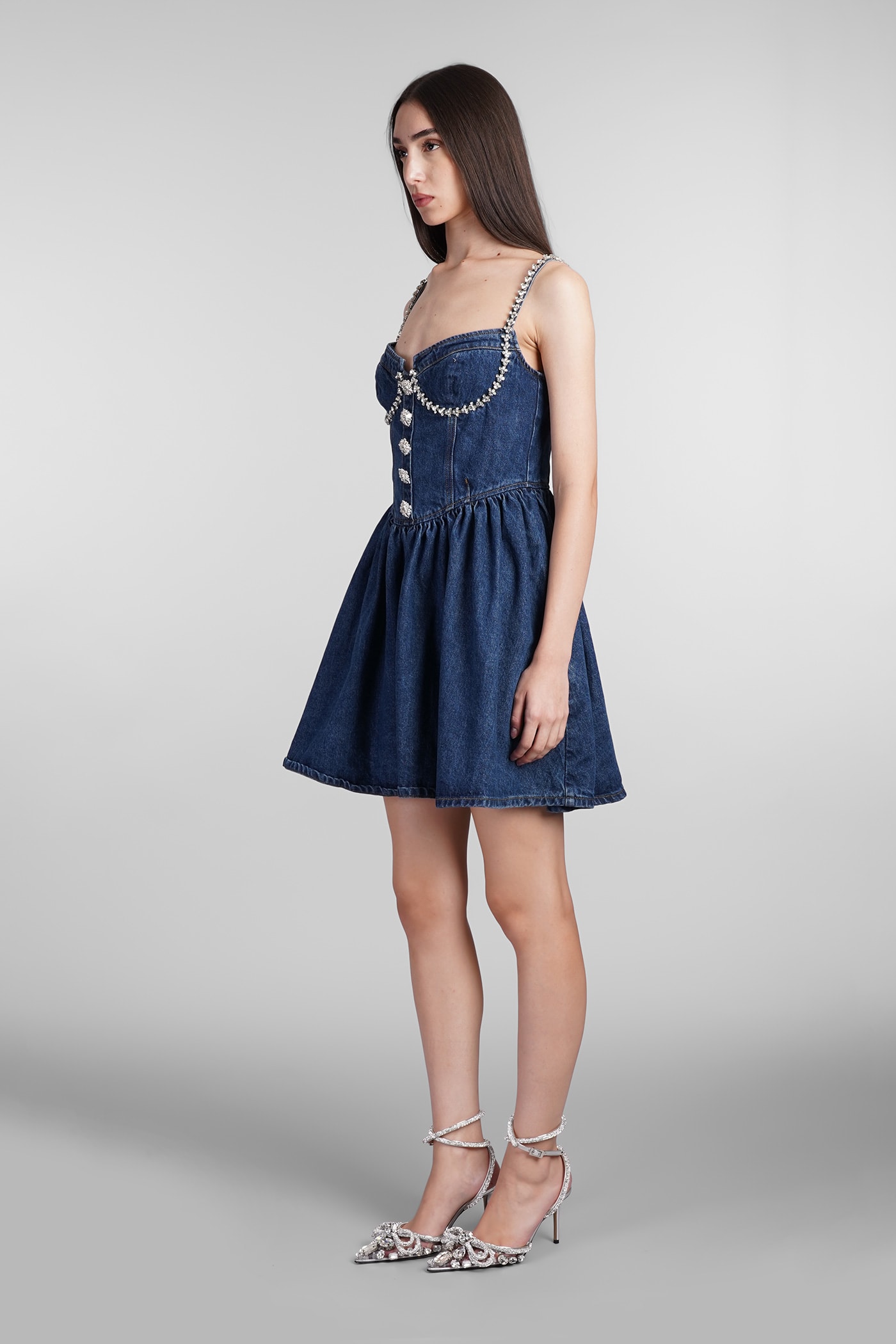 Shop Self-portrait Dress In Blue Cotton