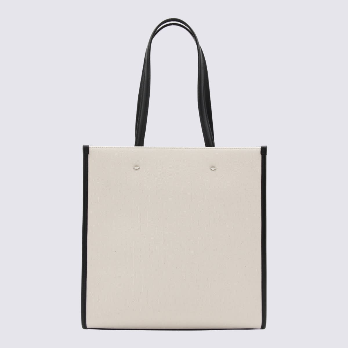 Shop Jimmy Choo Ivory Canvas And Black Leather Tote Bag