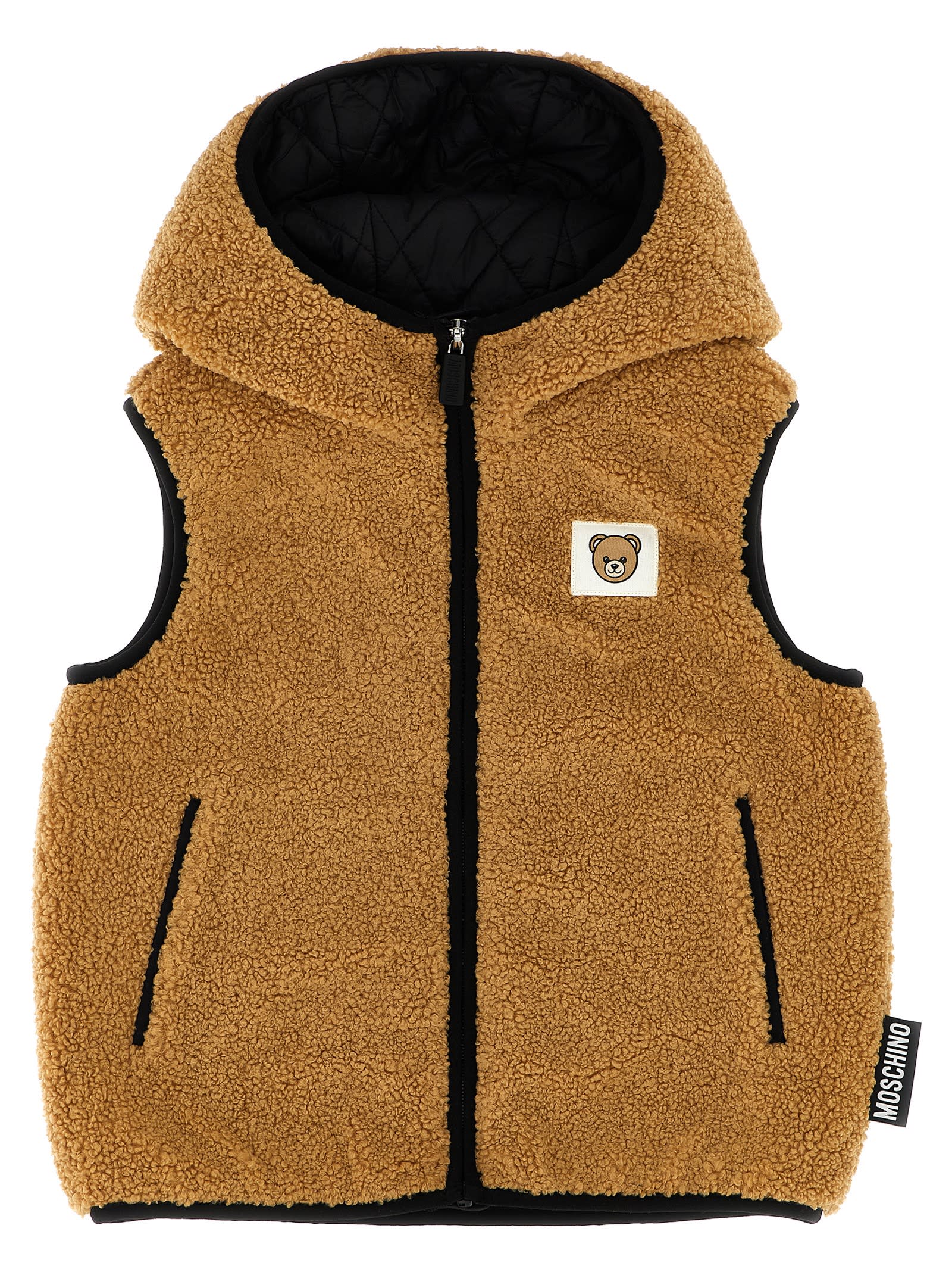 Moschino Teddy Bear Sherling Vest In Brown