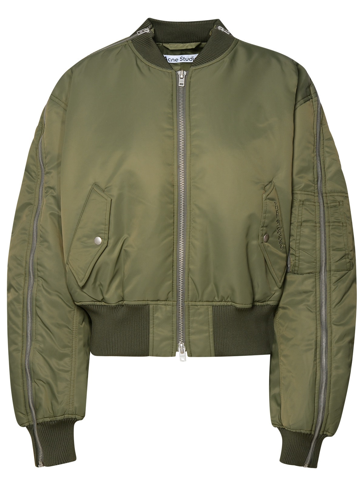 Shop Acne Studios Green Nylon Bomber Jacket