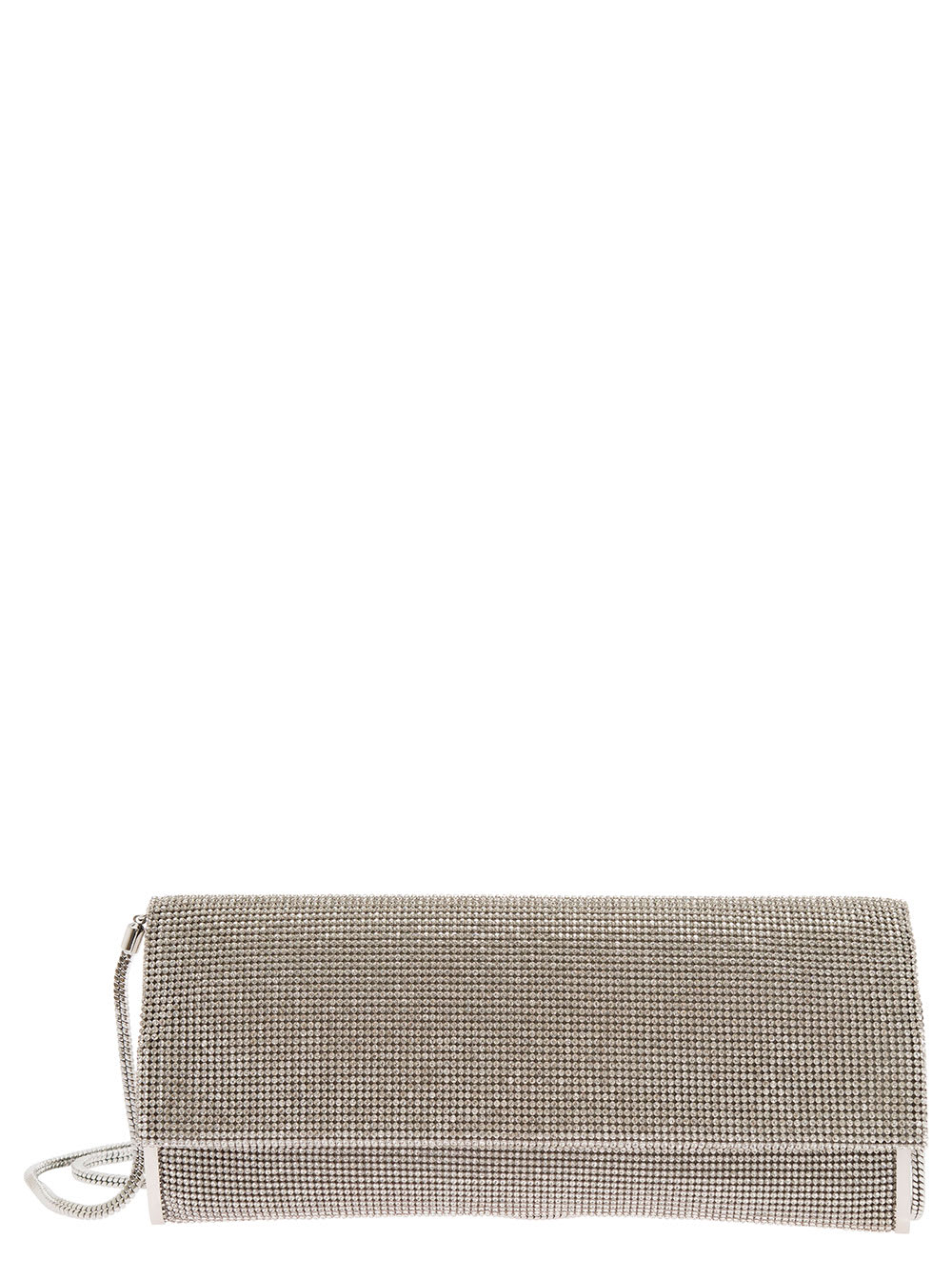 kate Silver Clutch With All-over Rhinestone In Mesh Woman