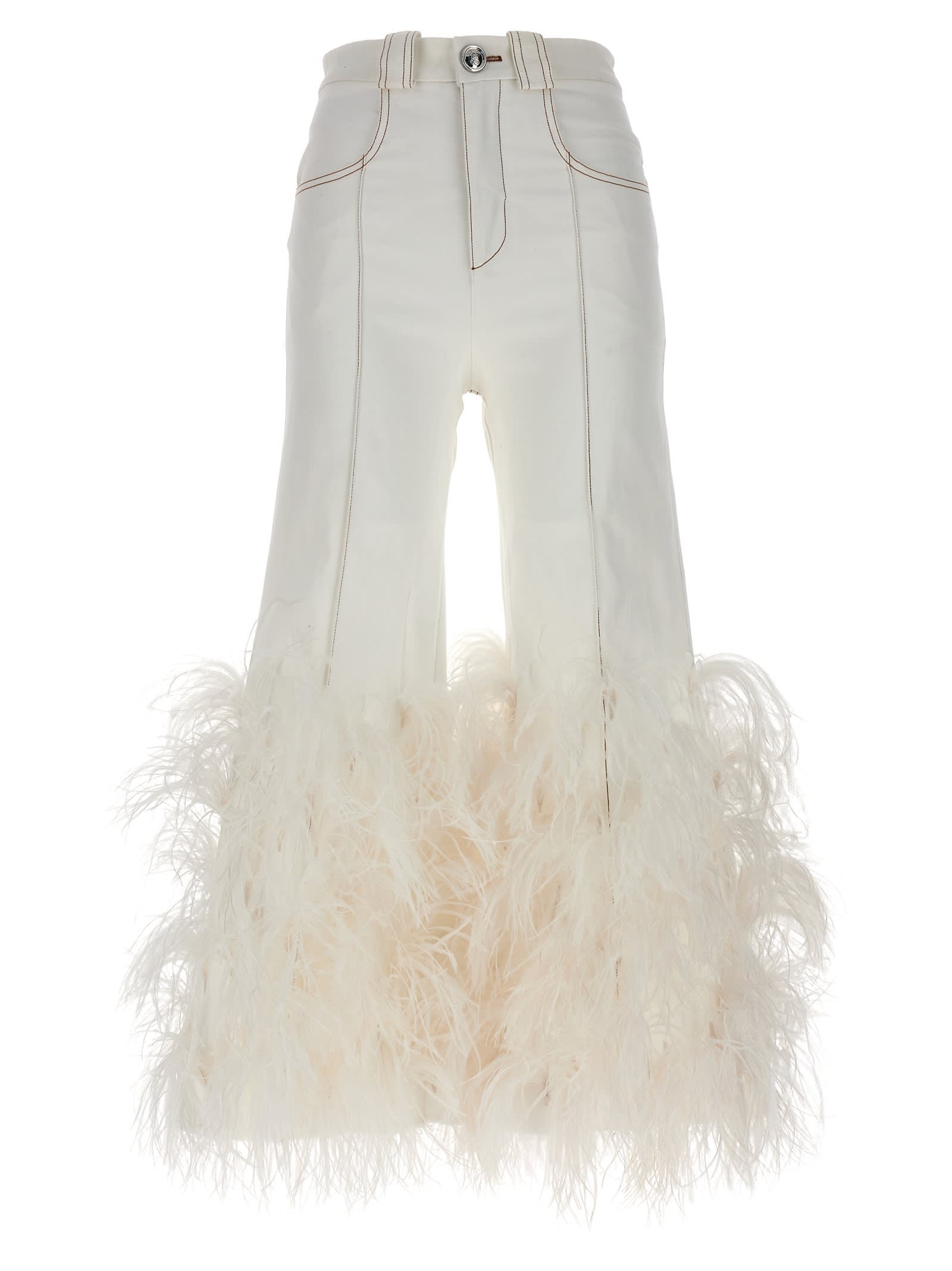 Shop Giambattista Valli Feather Jeans In White