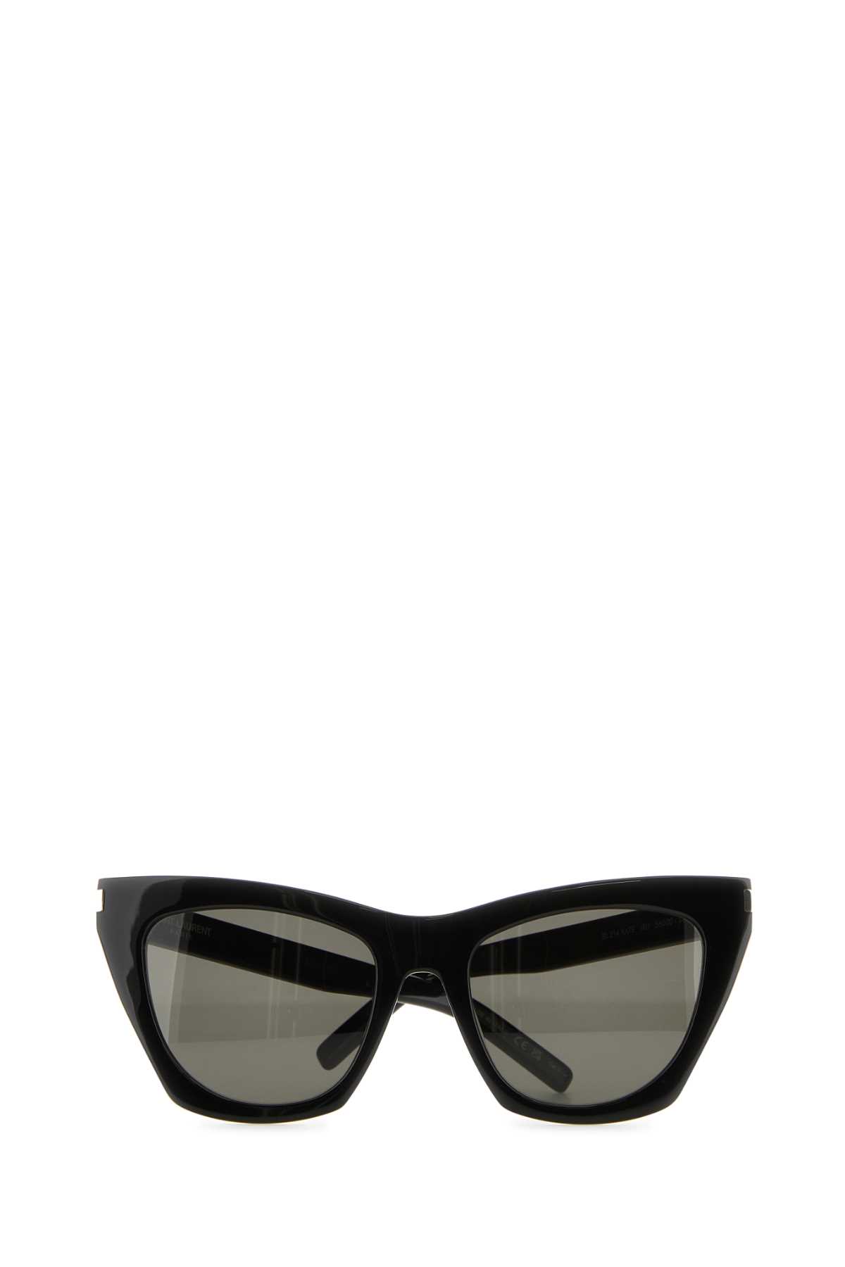 Shop Saint Laurent Black Acetate Sl 214 Sunglasses In Blackgrey