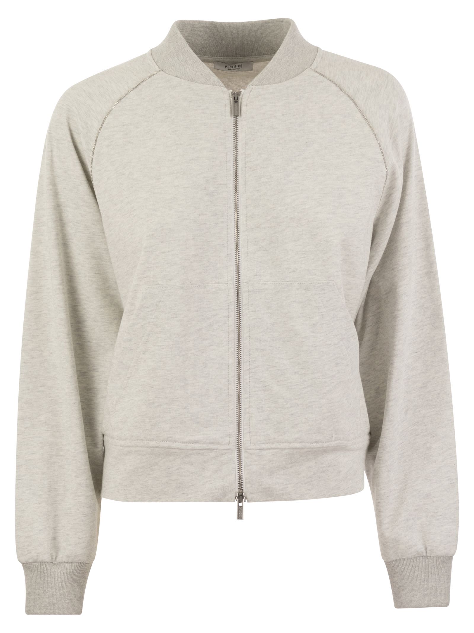 Shop Peserico Sweatshirt In Cotton Mélange And Tricot Details In Grey