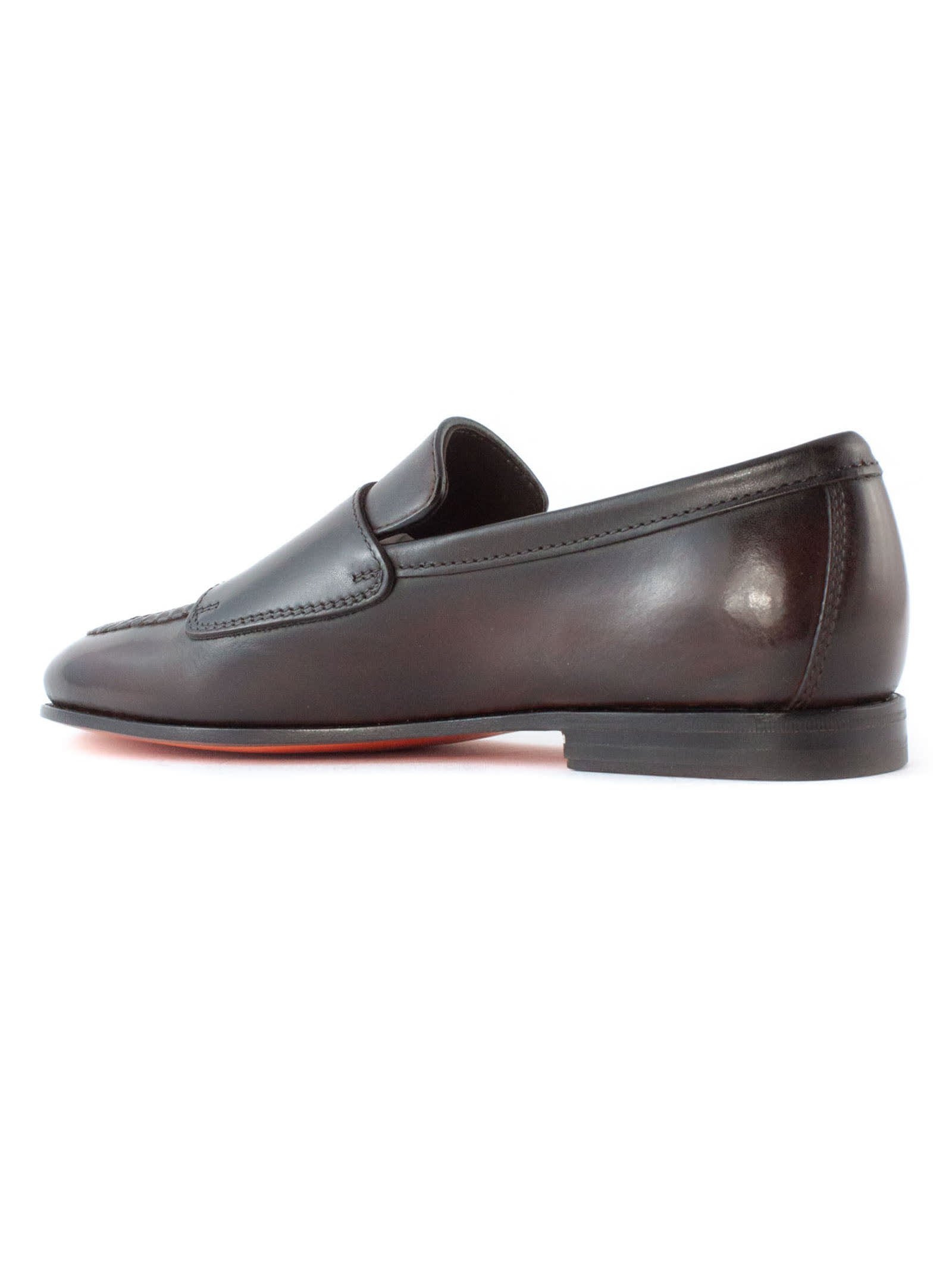 Shop Santoni Brown Leather Double-buckle Loafer