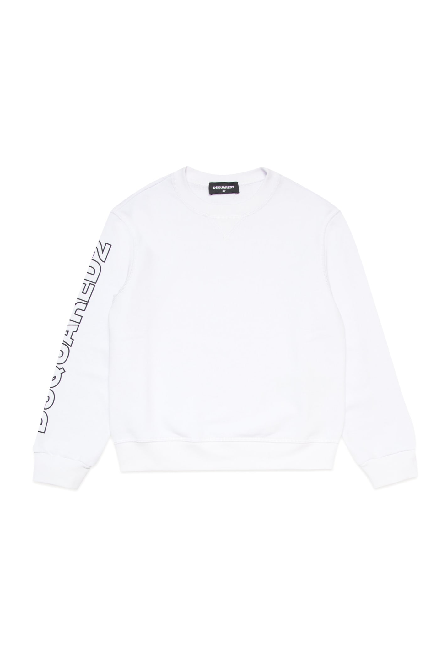 Dsquared2 D2s721u Relax Sweat-shirt Dsquared Crew-neck, Long-sleeved, Cotton Sweatshirt With Elastic On Neck, In Bianco