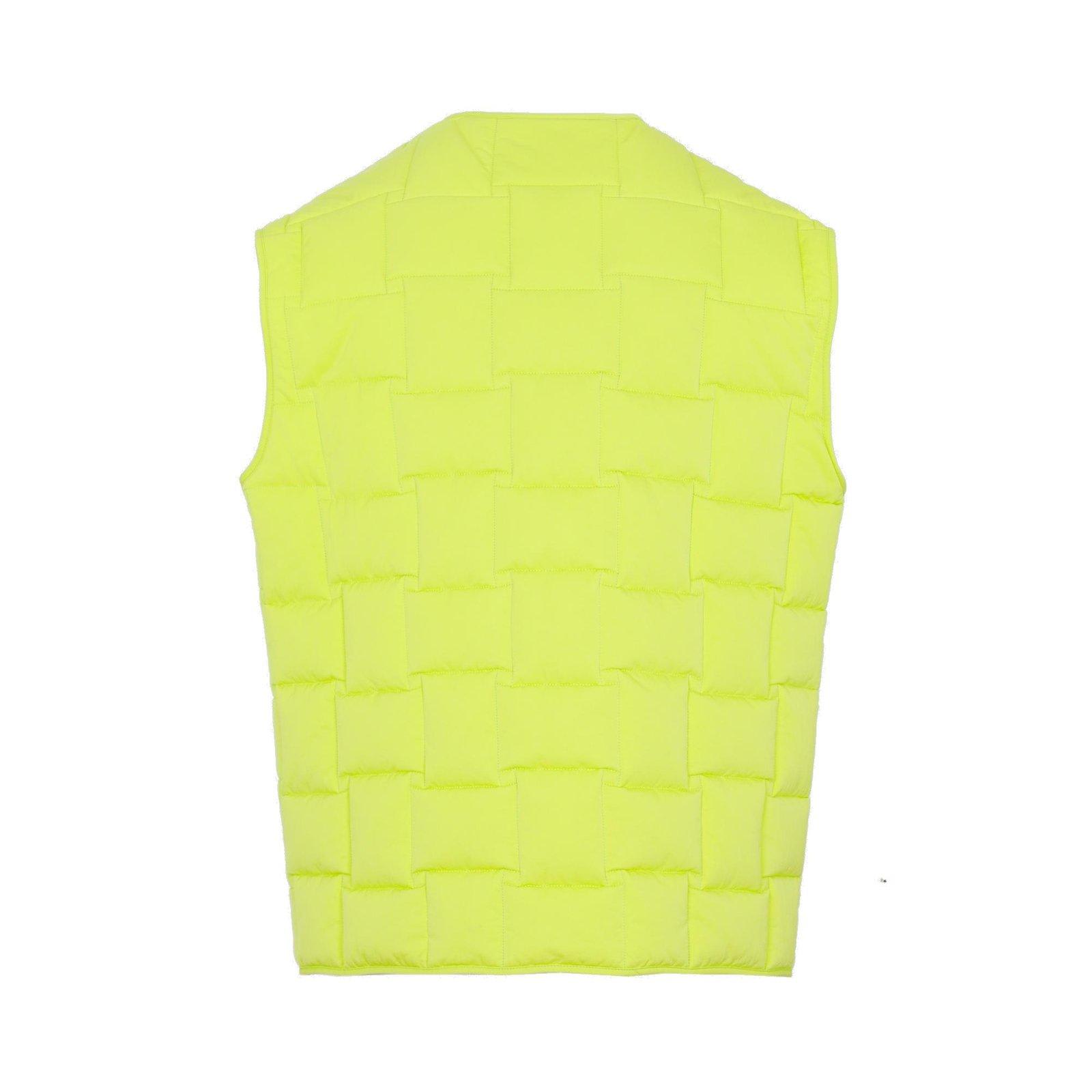 Shop Bottega Veneta Buttoned V-neck Padded Vest In Acid Kiwi