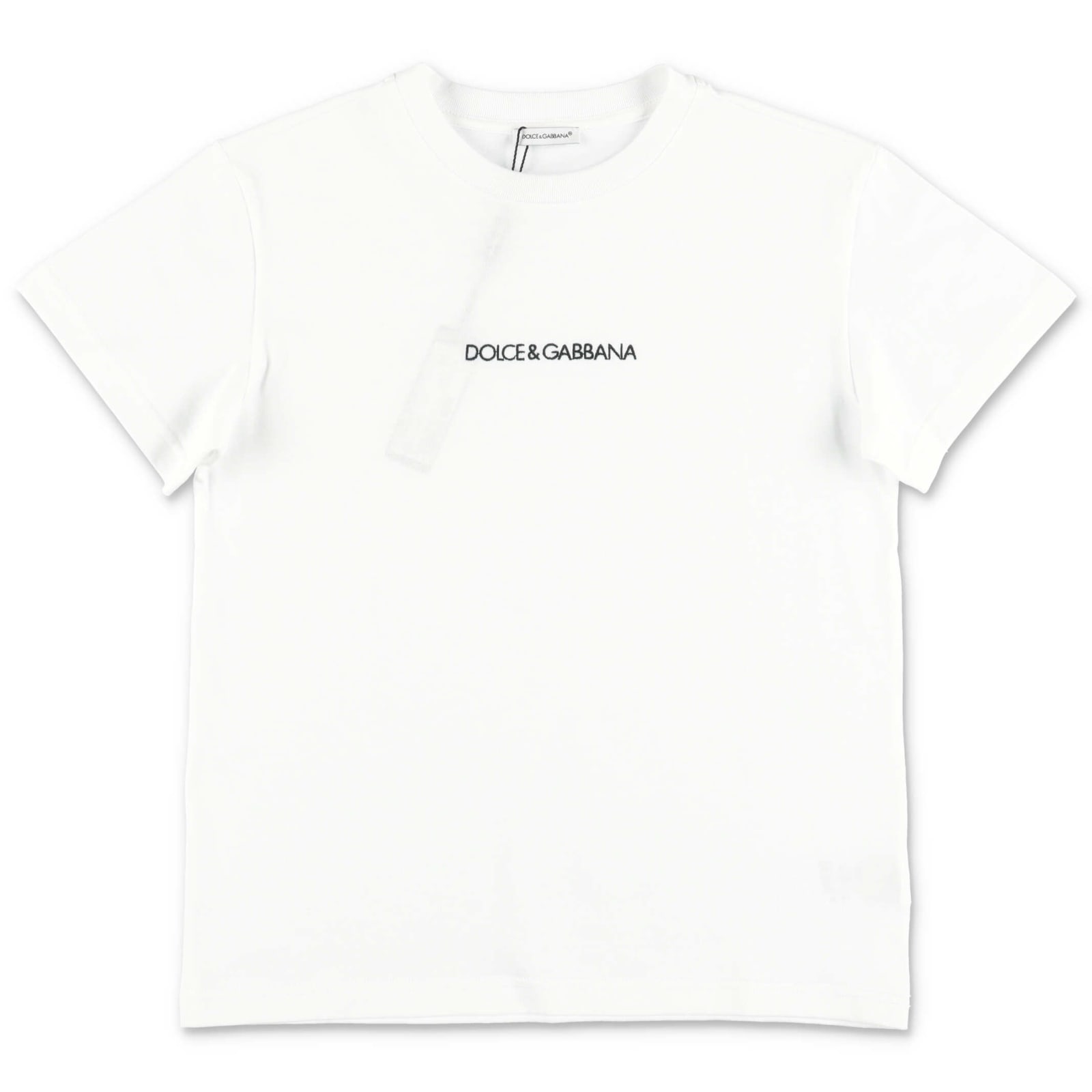 Dolce & Gabbana T-shirt Bianca In Jersey Di Cotone Con Lettering Logo