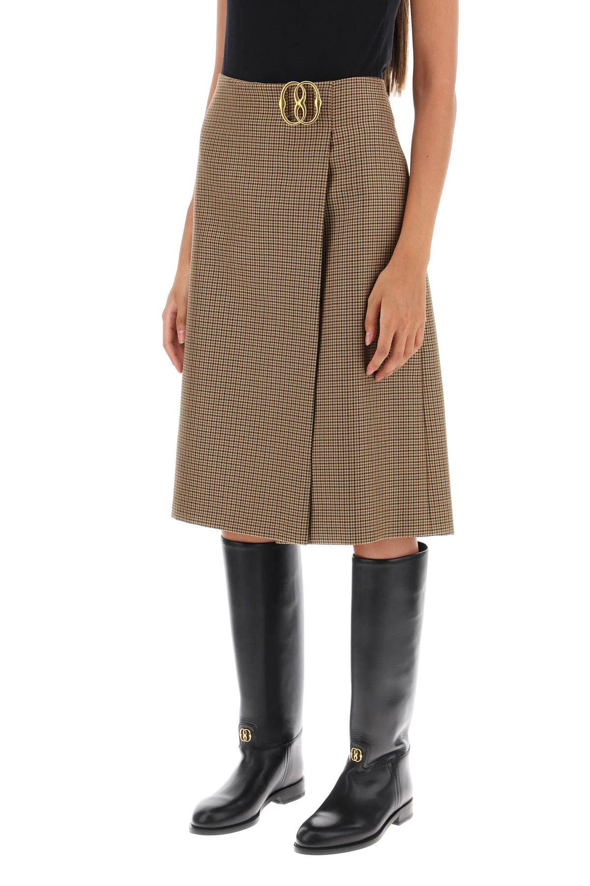Shop Bally Houndstooth A-line Skirt With Emblem Buckle In Multideserto 50 (beige)