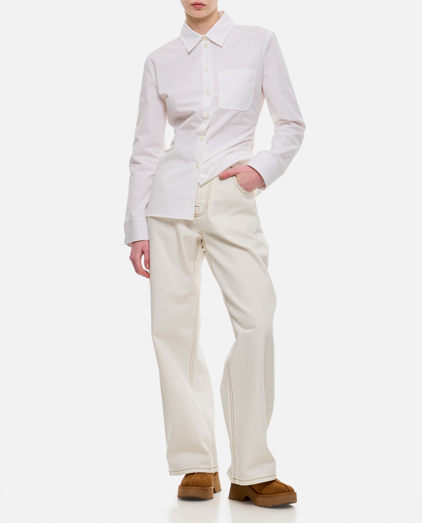 Shop Jacquemus Baggy Denim Pant In Off-white/tabac