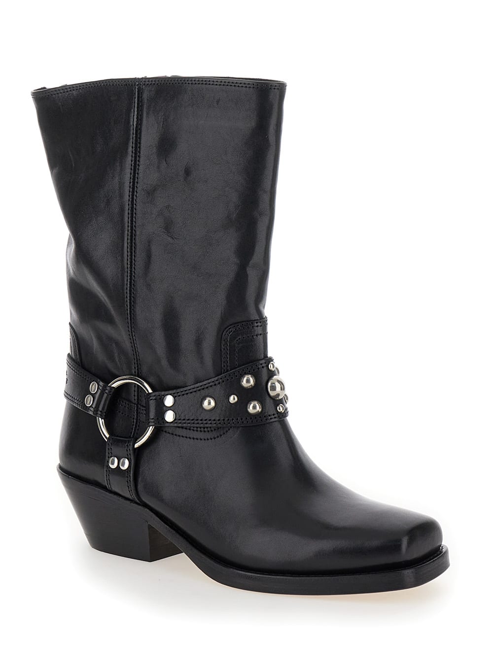 Shop Isabel Marant Anyta Black Ankle Boots With Studs In Leather Woman