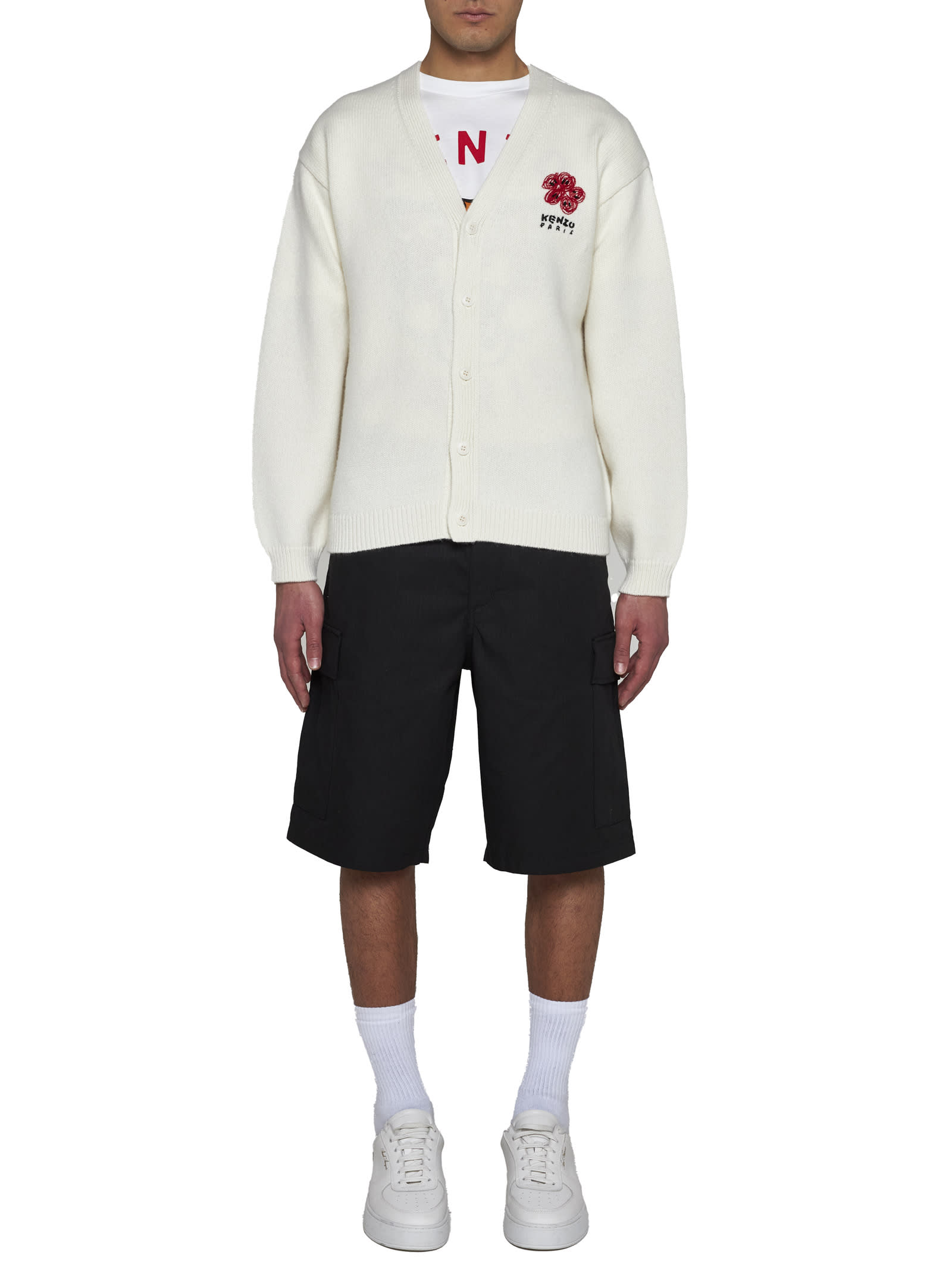 Shop Kenzo Cardigan In Off White