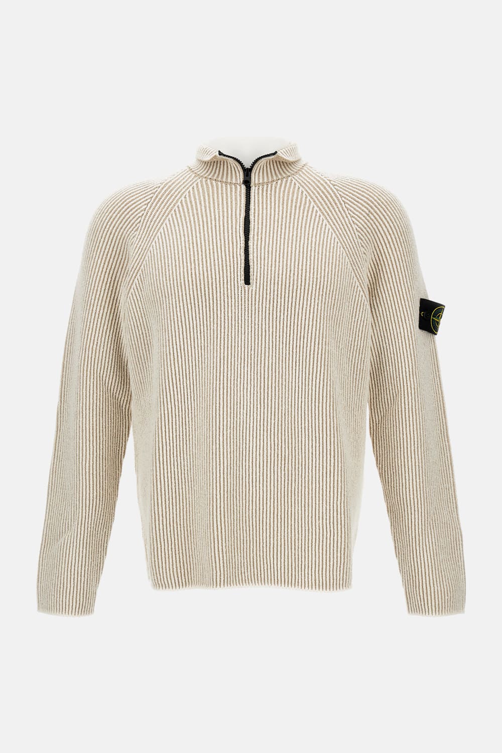 Stone Island White Sweater With Logo Patch On The Sleeve And Front Half Zip Closure In Wool Stretch Man In White