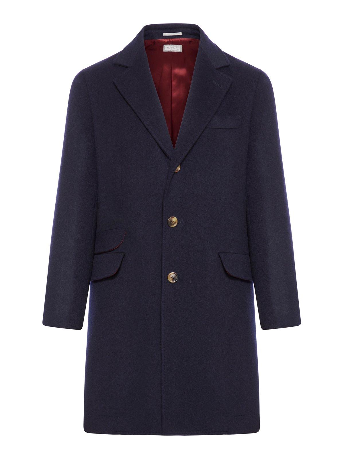 Shop Brunello Cucinelli Classic Buttoned Coat In Navy/antracite