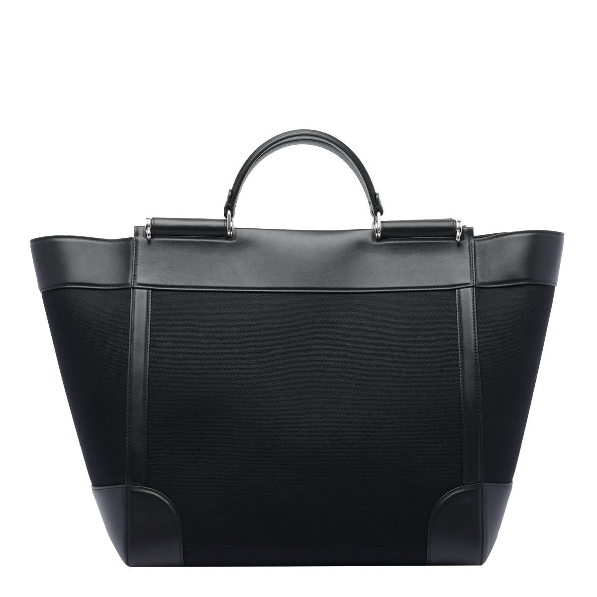 Dolce & Gabbana Black Panama And Leather Top Handle Bag