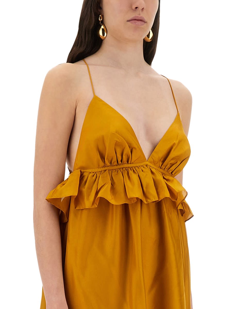 Zimmermann Rhiannon Tiered Ruffle Peplum Silk Maxi Dress In Gold