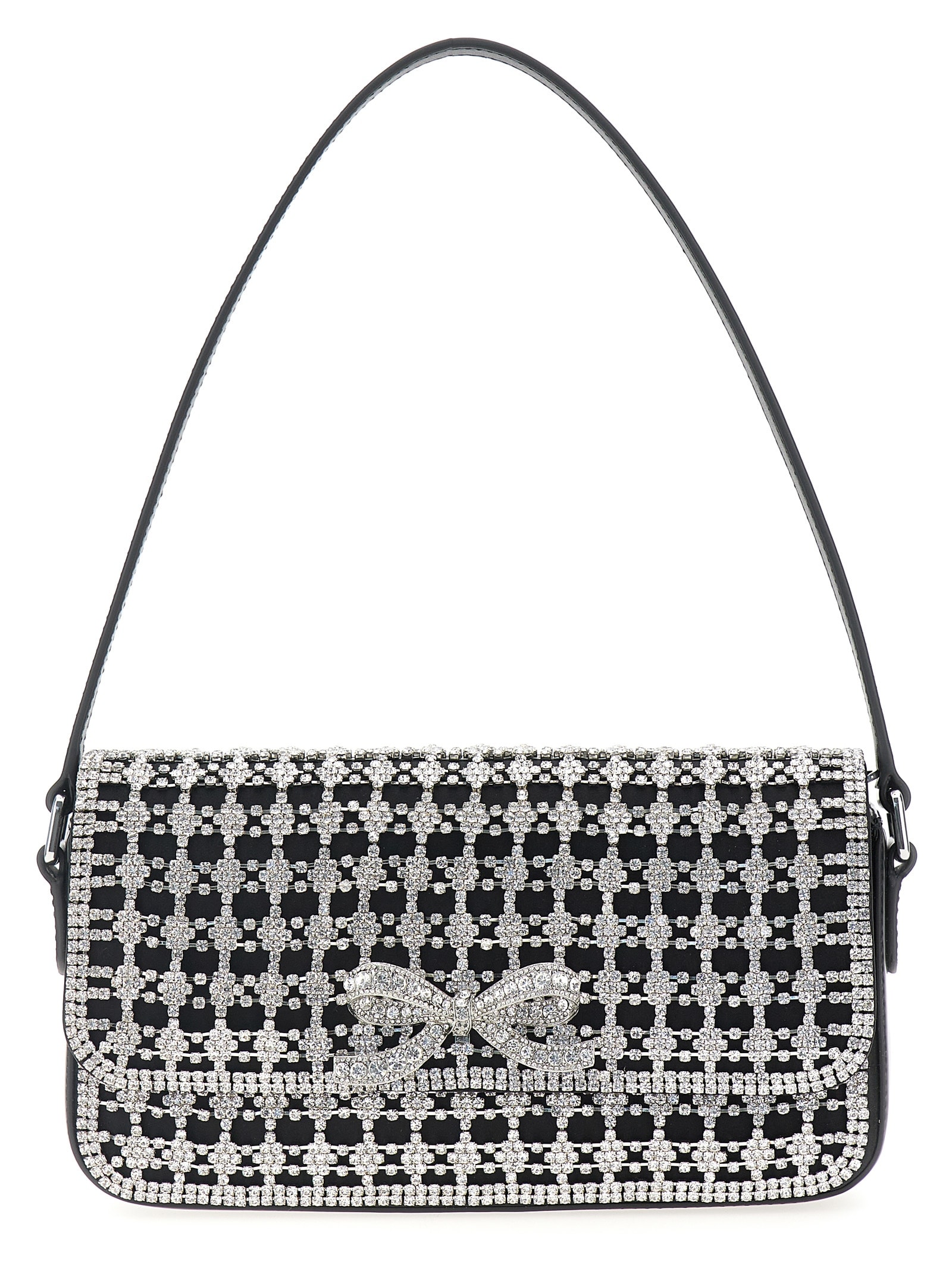 Shop Self-portrait Black Crystal Baguette Shoulder Bag