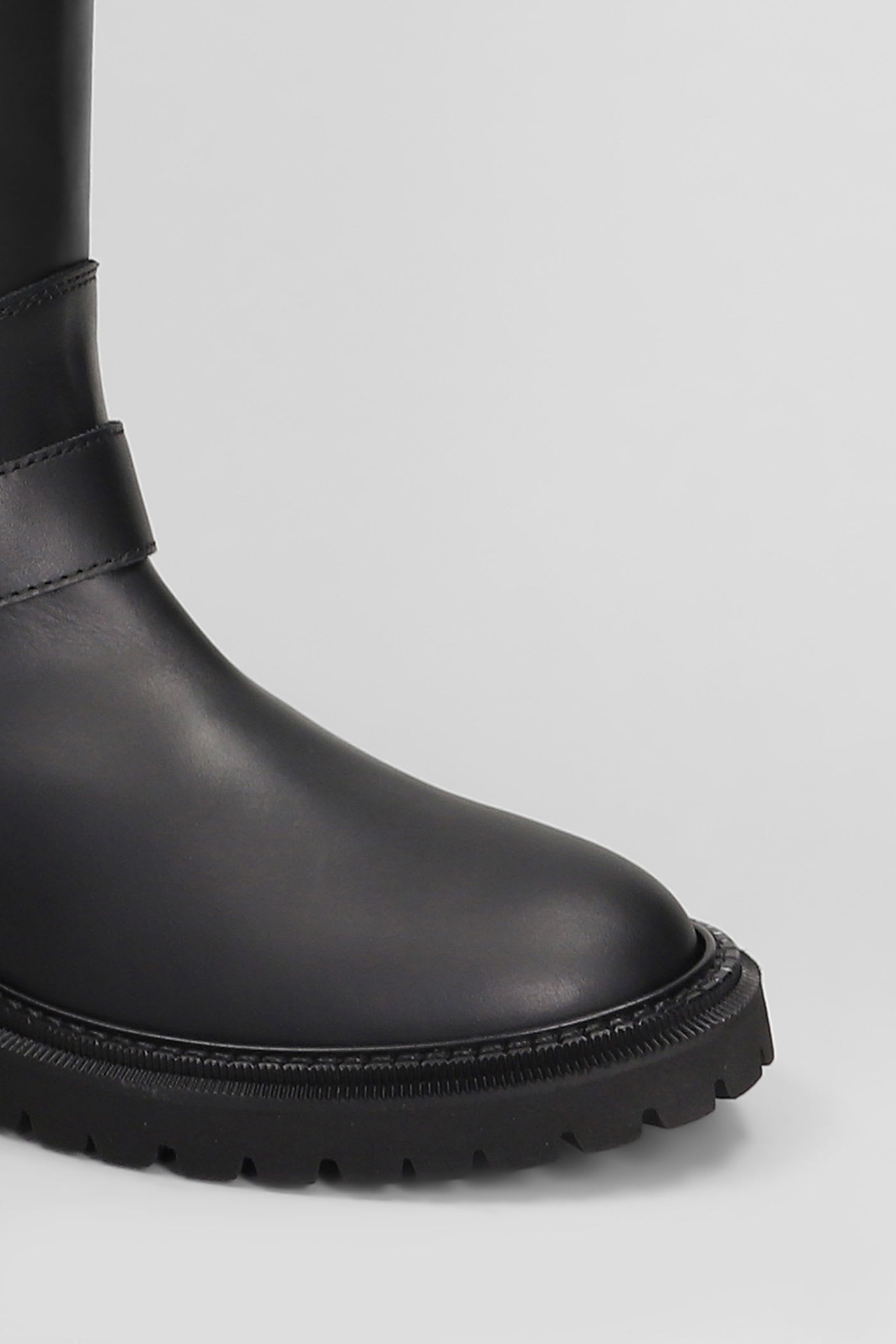 Via Roma 15 Black Leather Boot With Side Zip And Buckle Detail In Black