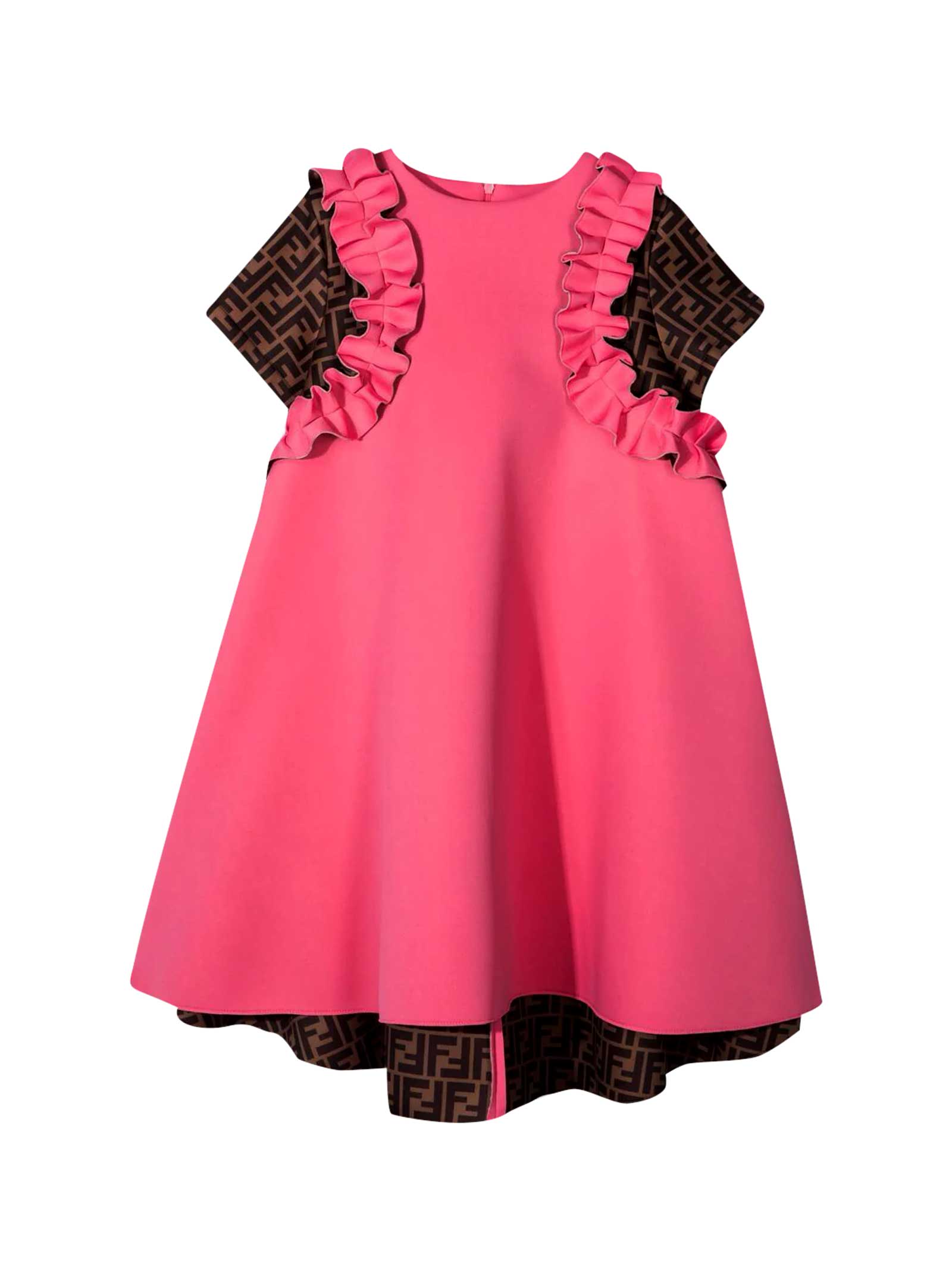 Photo of  Fendi Fuchsia Dress With Logo Texture- shop Fendi Dresses online sales