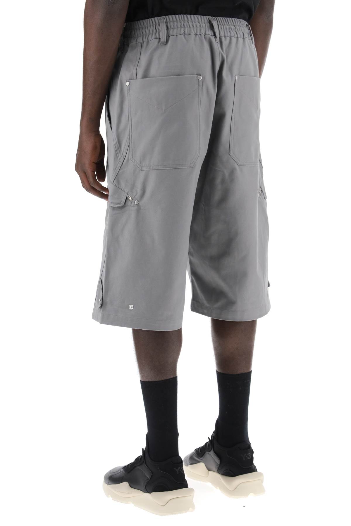 Shop Y-3 Canvas Multi-pocket Bermuda Shorts. In Chsogr (grey)