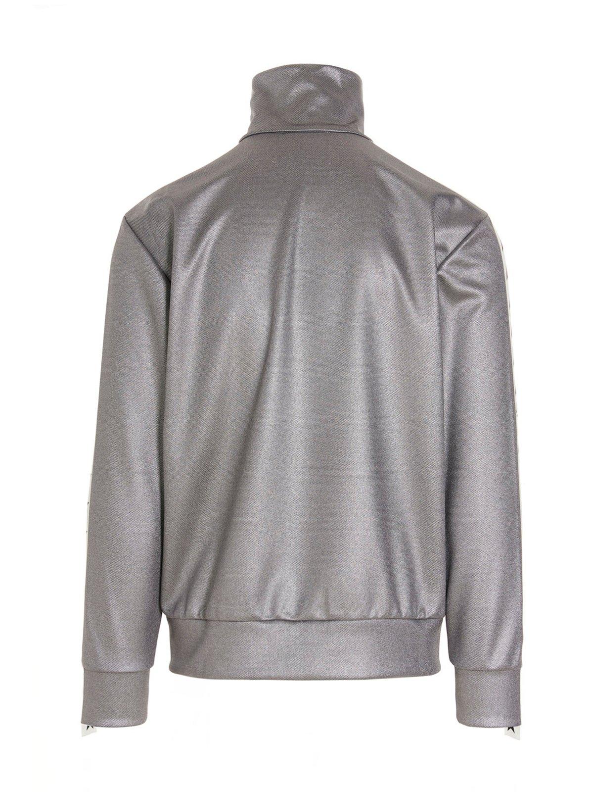 Shop Golden Goose Logo Printed Zipped Jacket In Silver