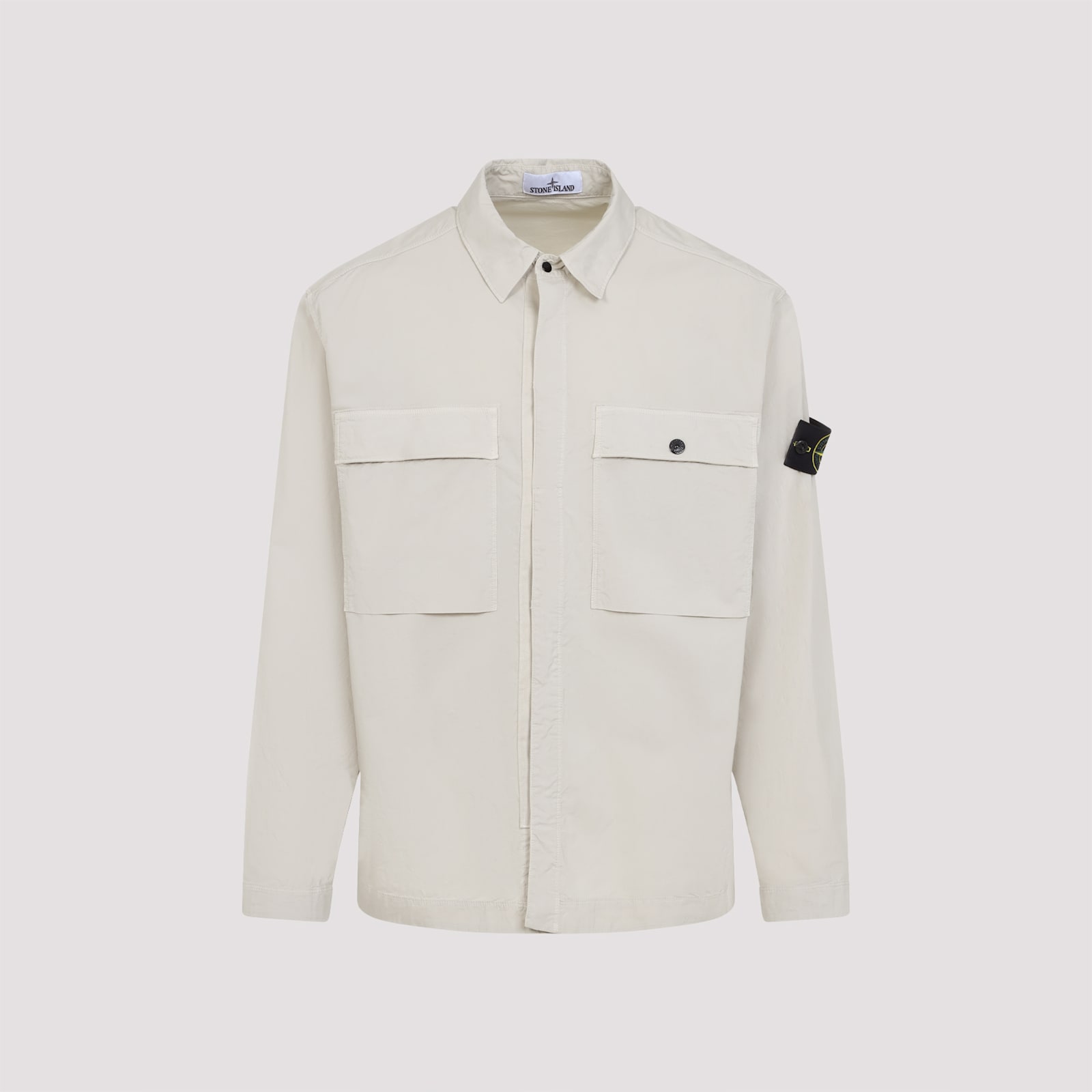 Stone Island Stretch Cotton Overshirt Jacket In Sand