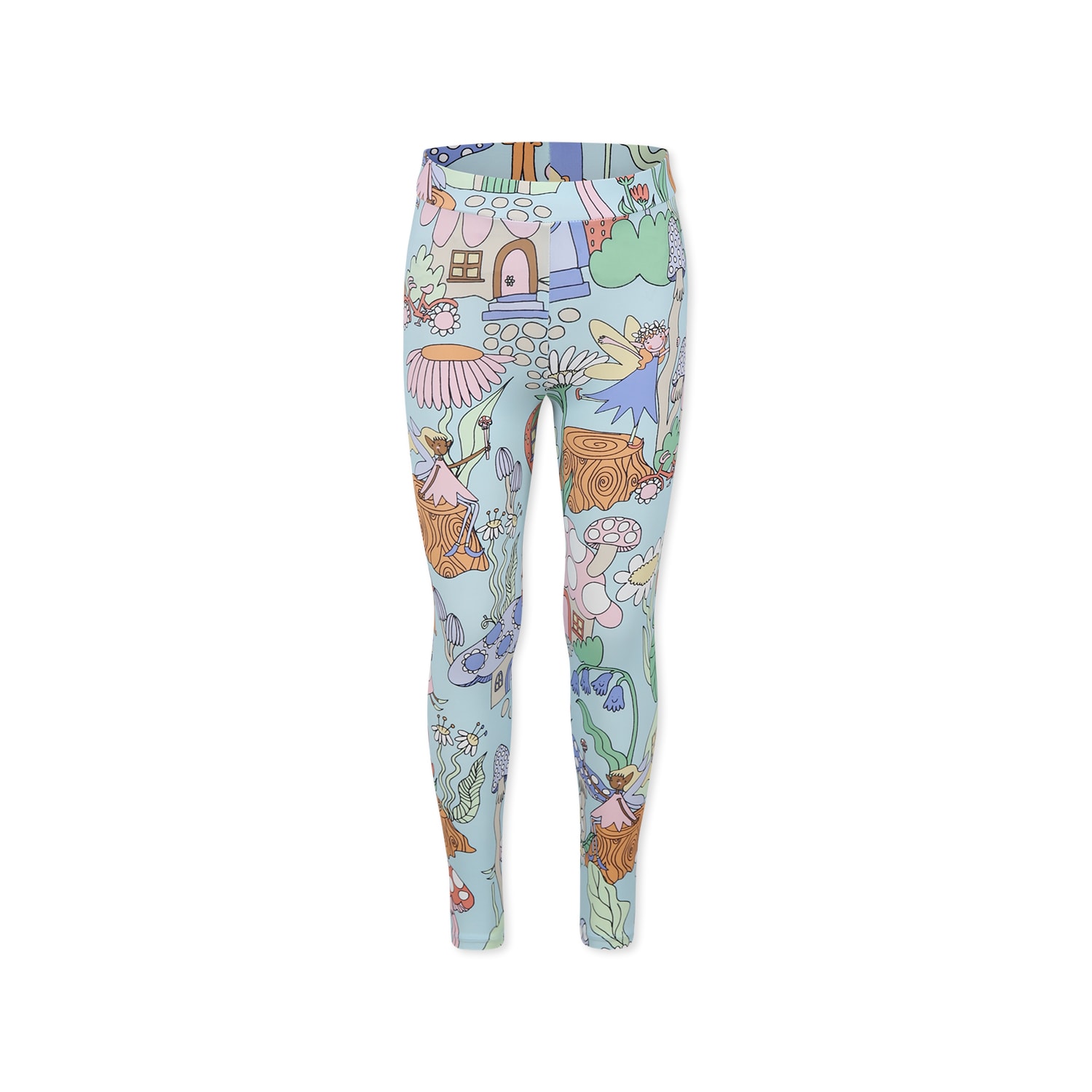 Shop Stella Mccartney Light Blue Leggings For Girl With Fairies In Green