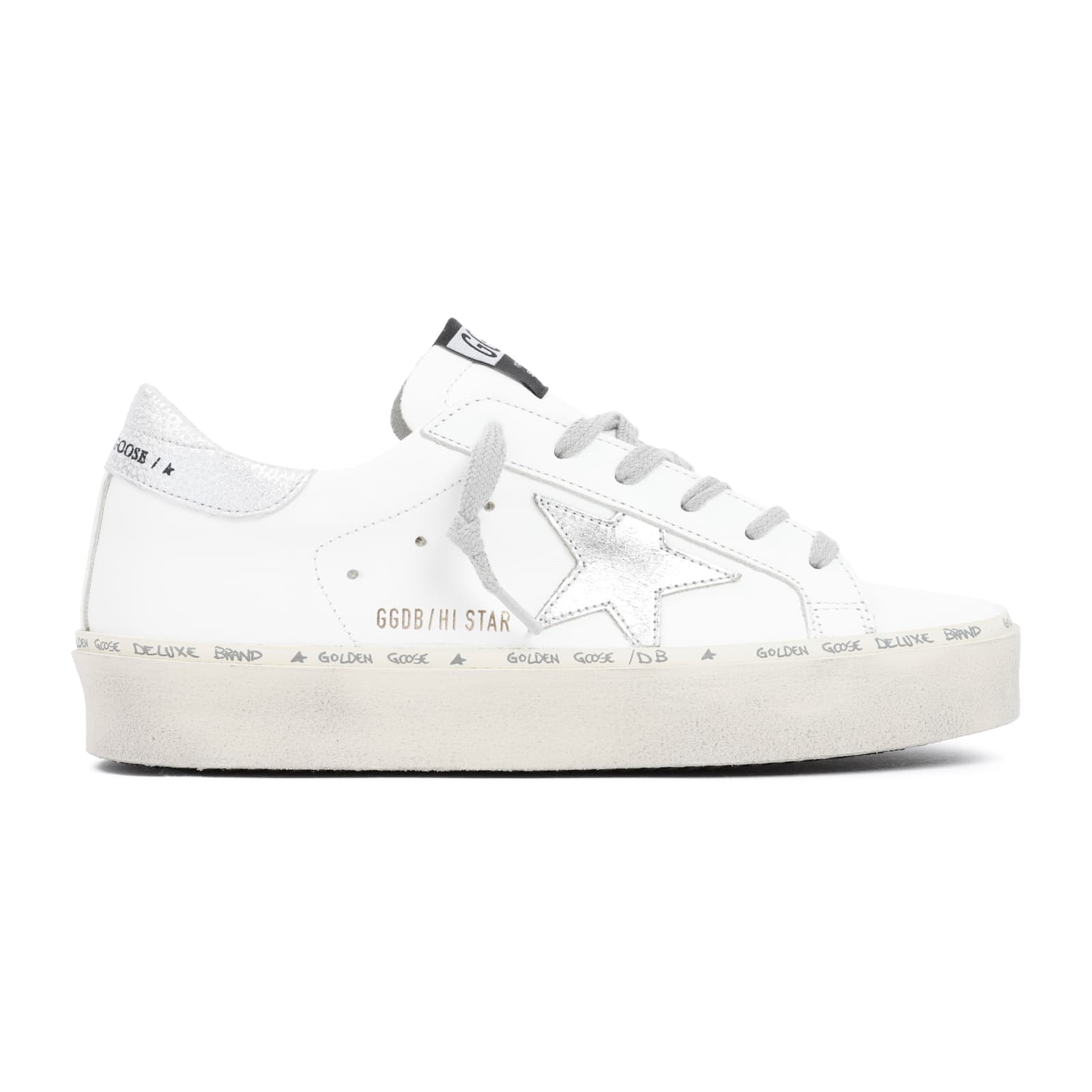 Shop Golden Goose Leather Hi Star Sneakers In White Silver