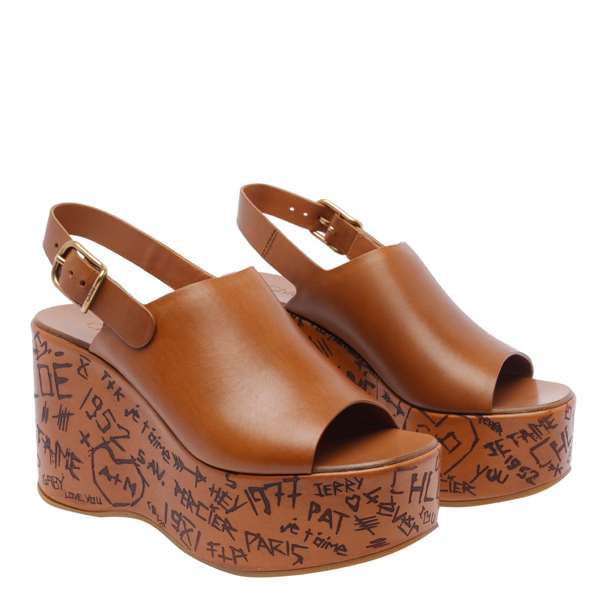 Chloé Womens Chloe Maxime Platform-sole Leather Wedges In Brown