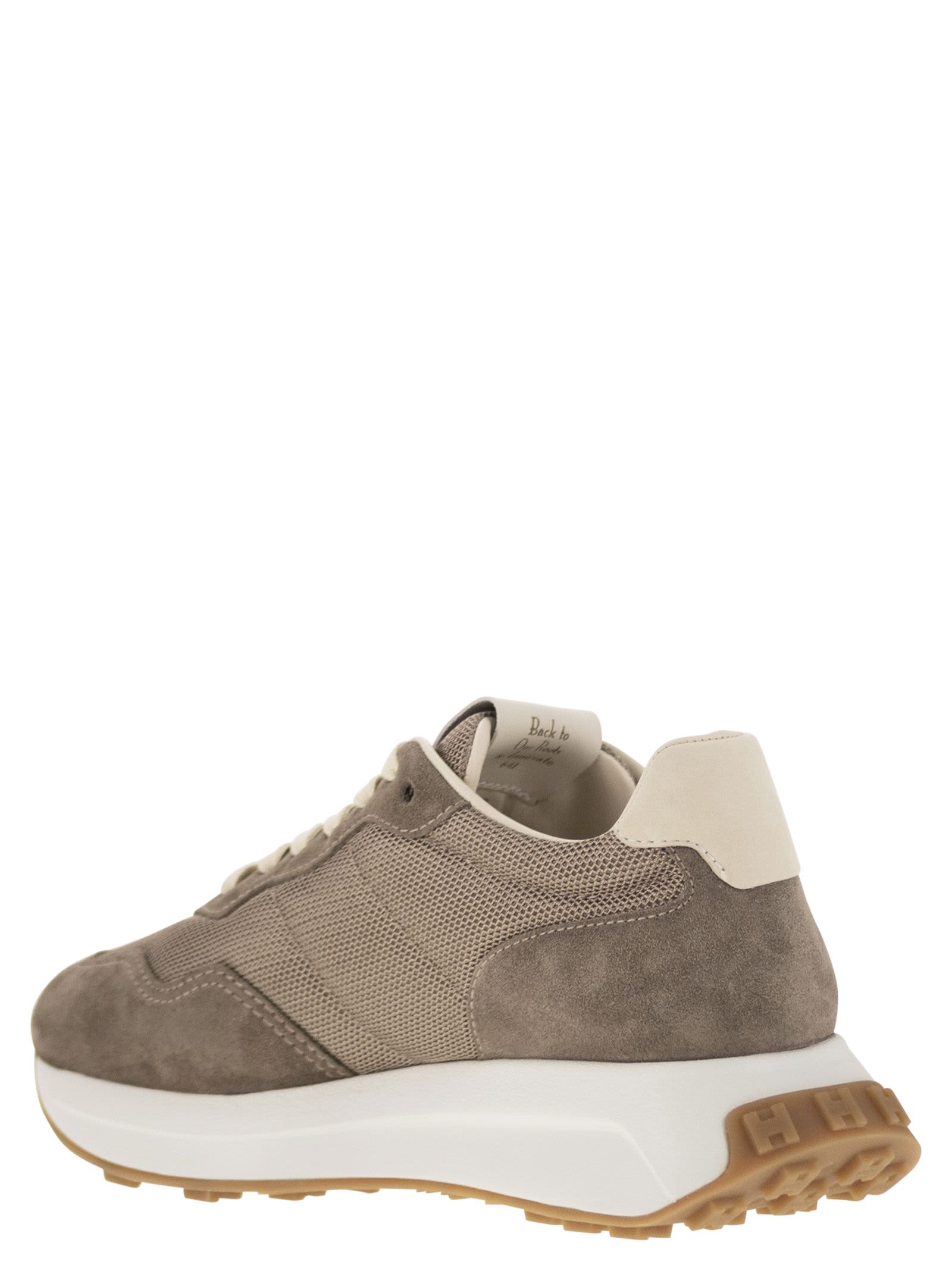 Shop Hogan H641 - Leather And Canvas Trainers In Tortora