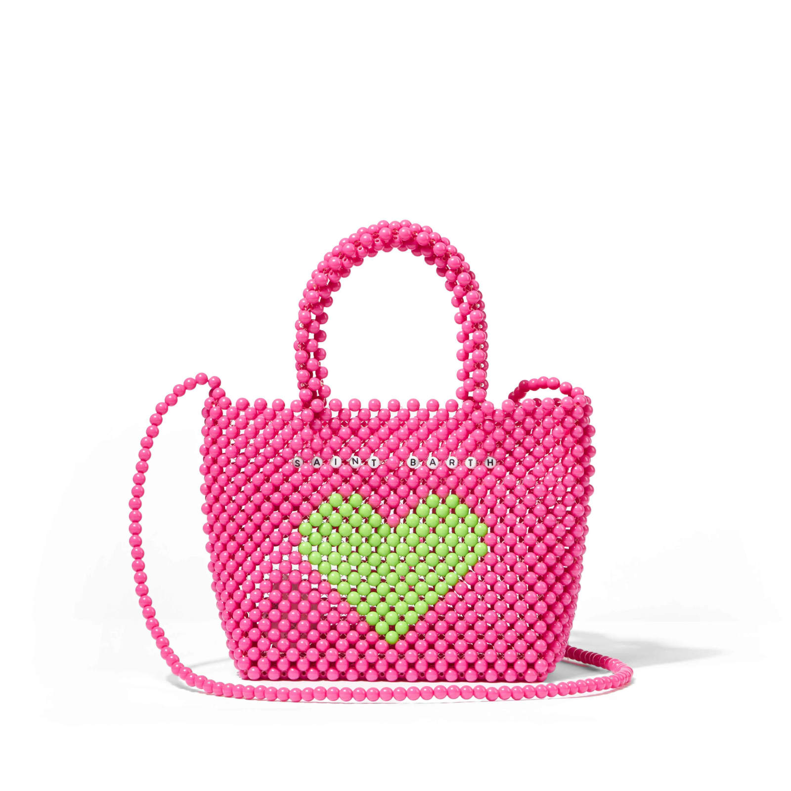 Mc2 Saint Barth Beaded Pink Handbag With Green Heart