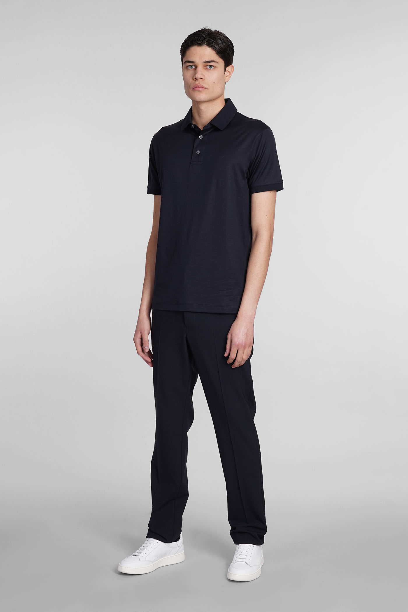 Emporio Armani Polo In Blue Wool And Polyester In Blu Scuro