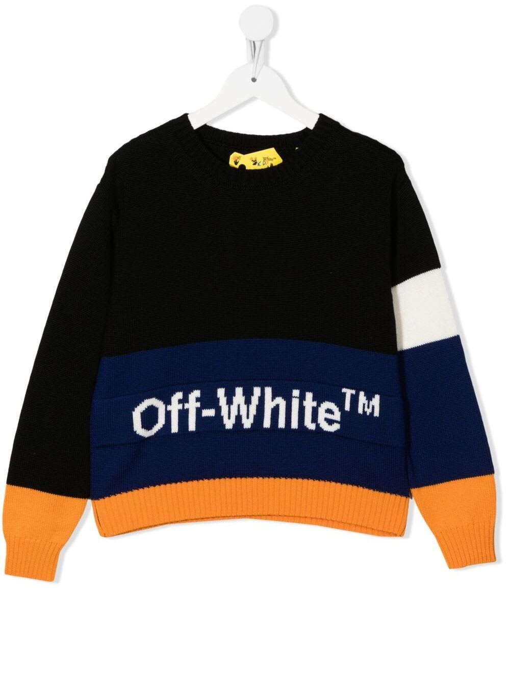 Off-White Black Virgin Wool Knit Sweater Boy Off White Kids