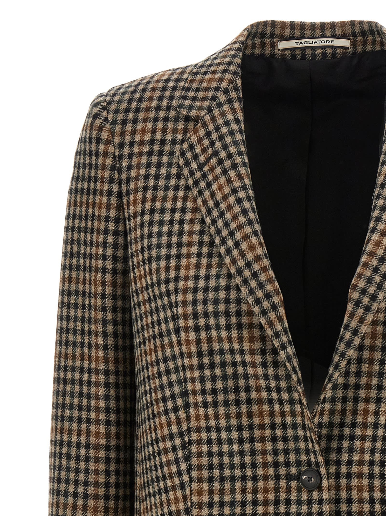 Tagliatore Notched Lapels Checked Blazer In Brown