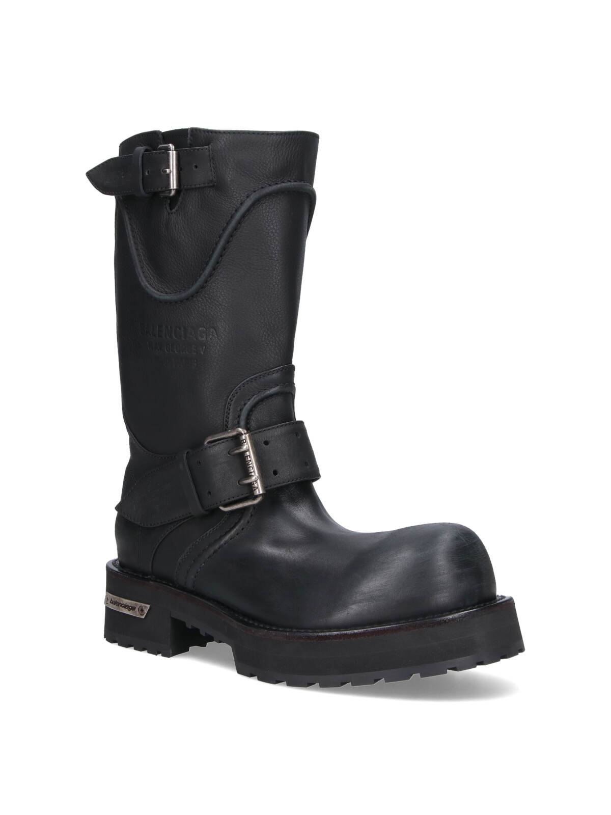 Balenciaga Textured Leather Ankle Boots With Chunky Sole In Black