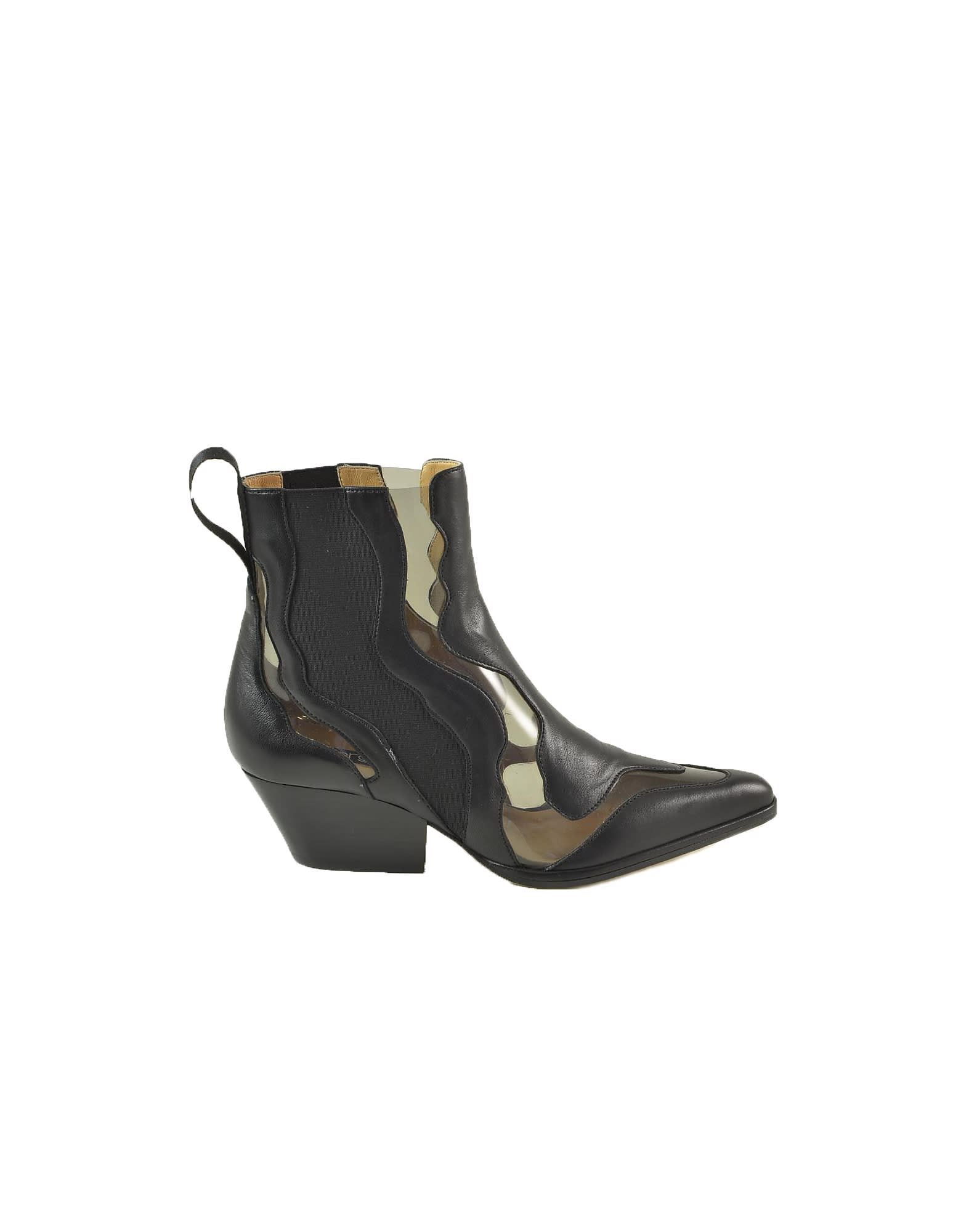 Sergio Rossi Black Leather And Pvc Cow-boy Booties