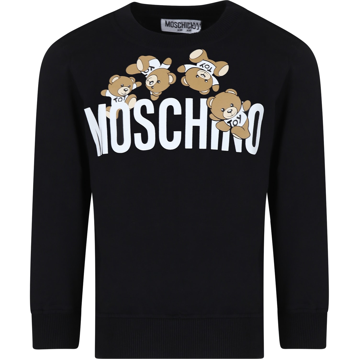 Moschino Black Sweatshirt For Kids With Teddy Bear And Logo