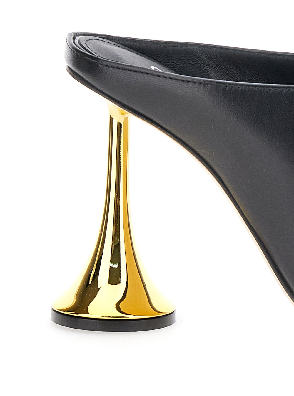 Coperni Black Leather Mules With Sculptural Gold-heel Design In Black