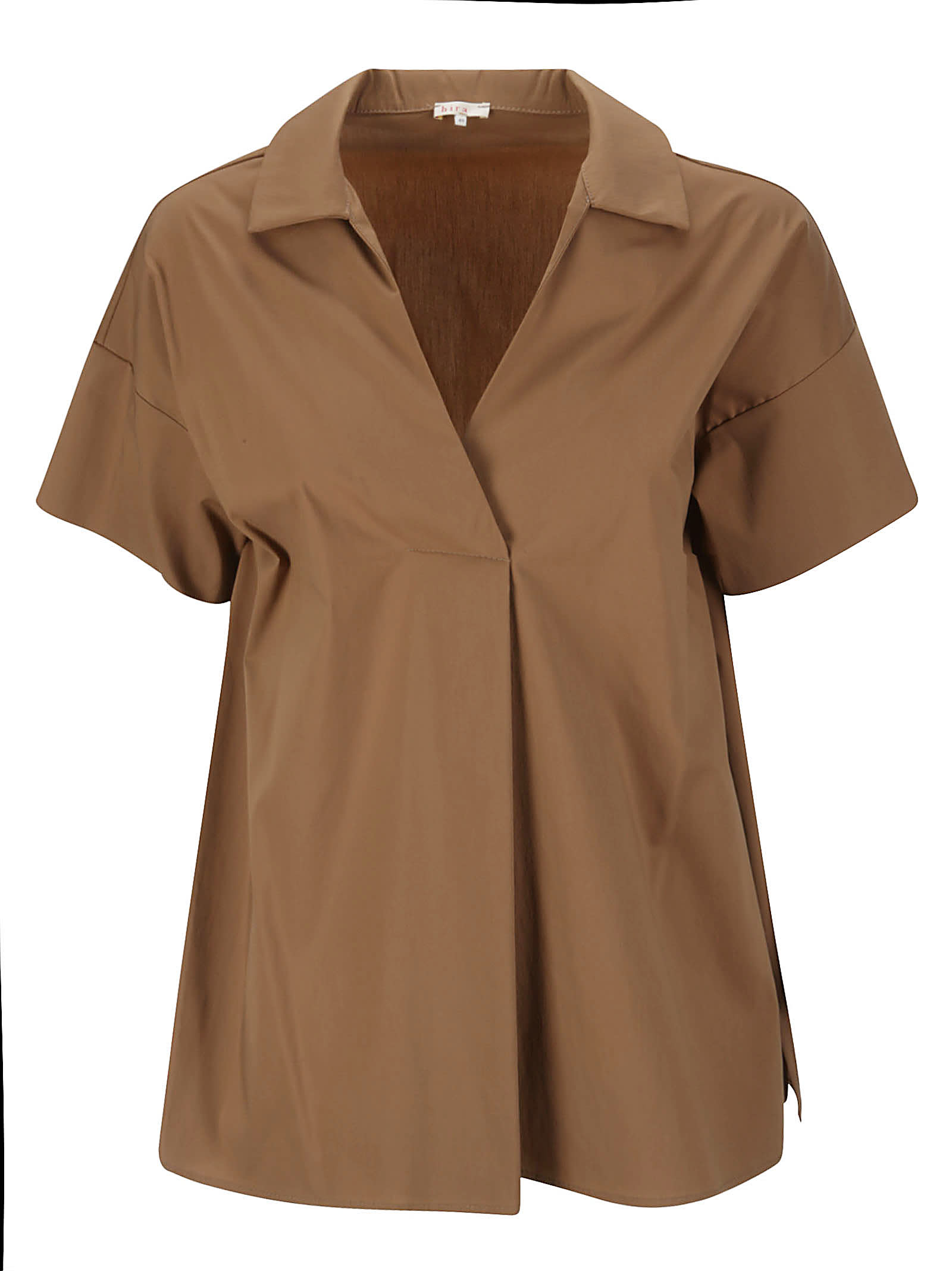 Shop Hira Large Cotton Shirt Without Buttons In Cognac