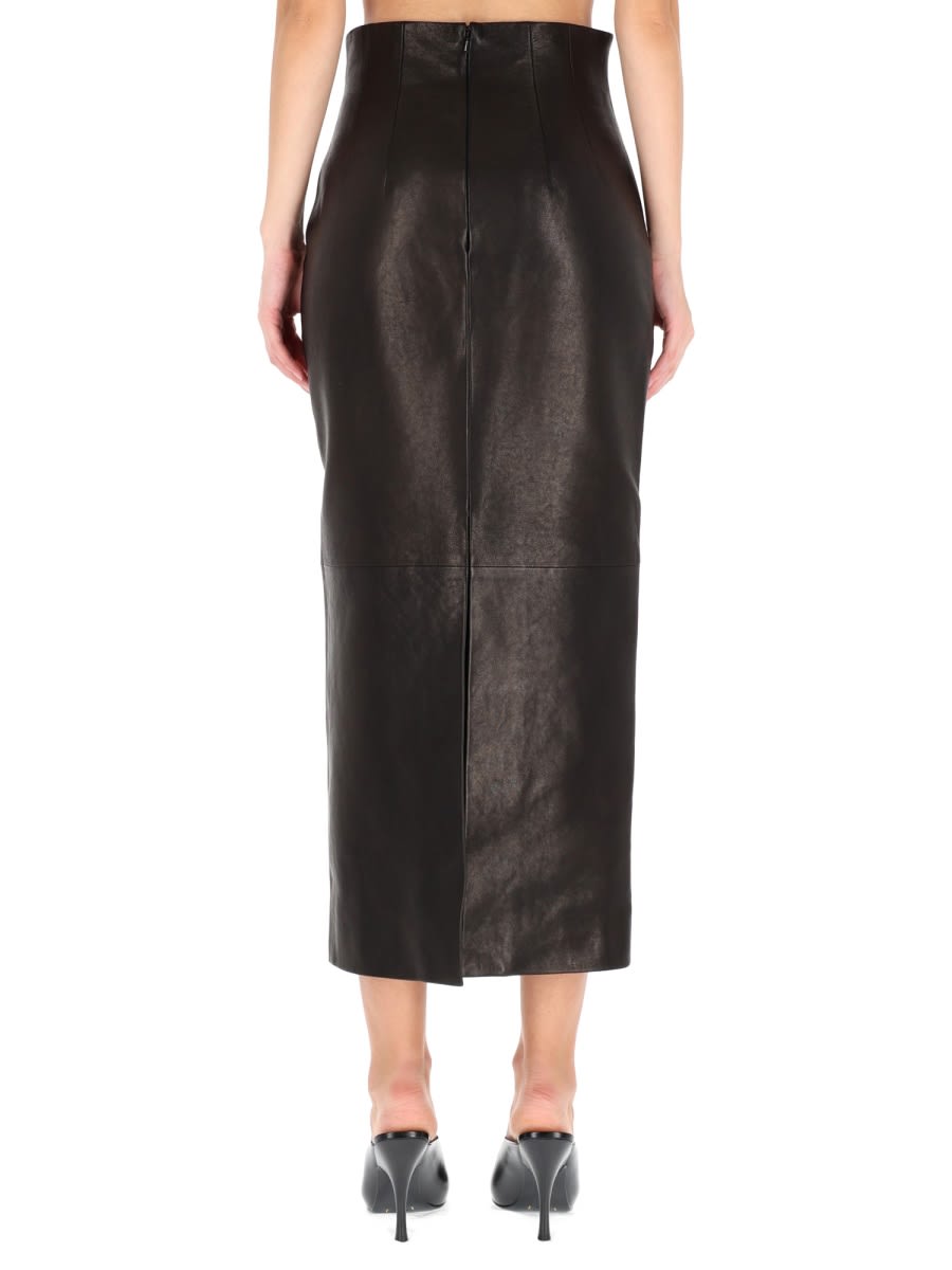Khaite Midi-length Lamb Leather Skirt With High Waist In Black