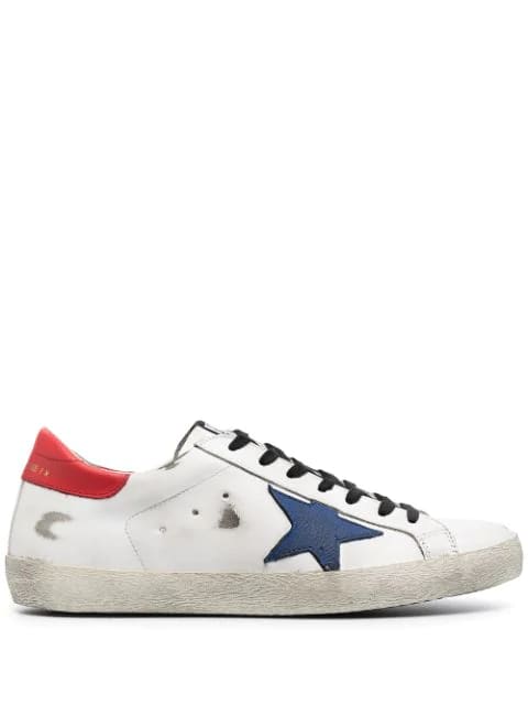 Golden Goose Man White Super-star Sneakers With Blue Star And Red Spoiler