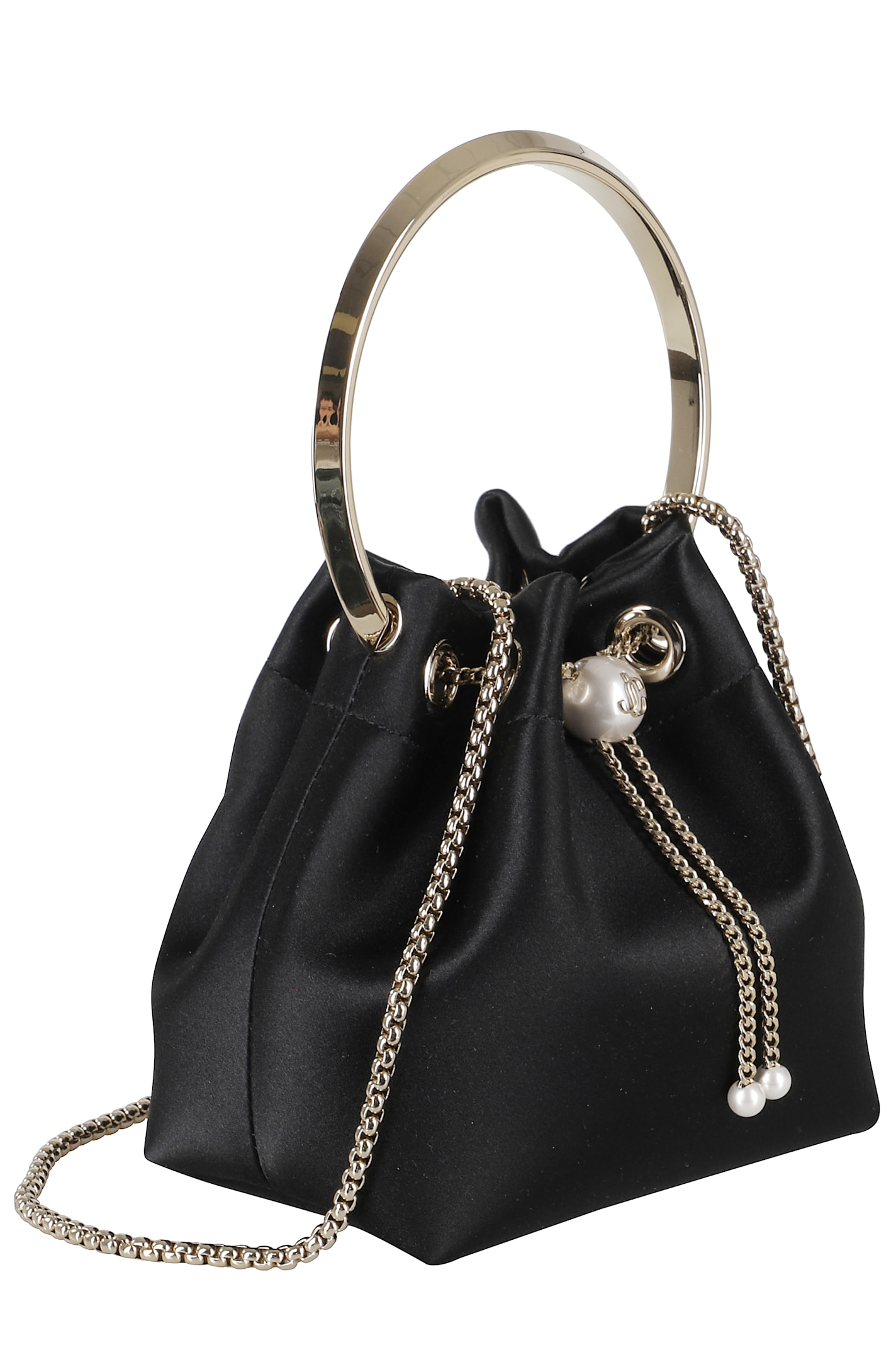 Jimmy Choo Leather Bucket Bag Chain Detail In Black