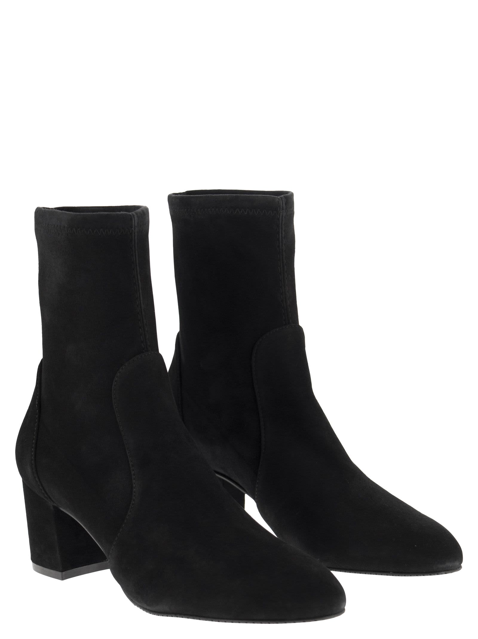 Stuart Weitzman Yuliana 60 Suede Leather Ankle Boot In Black