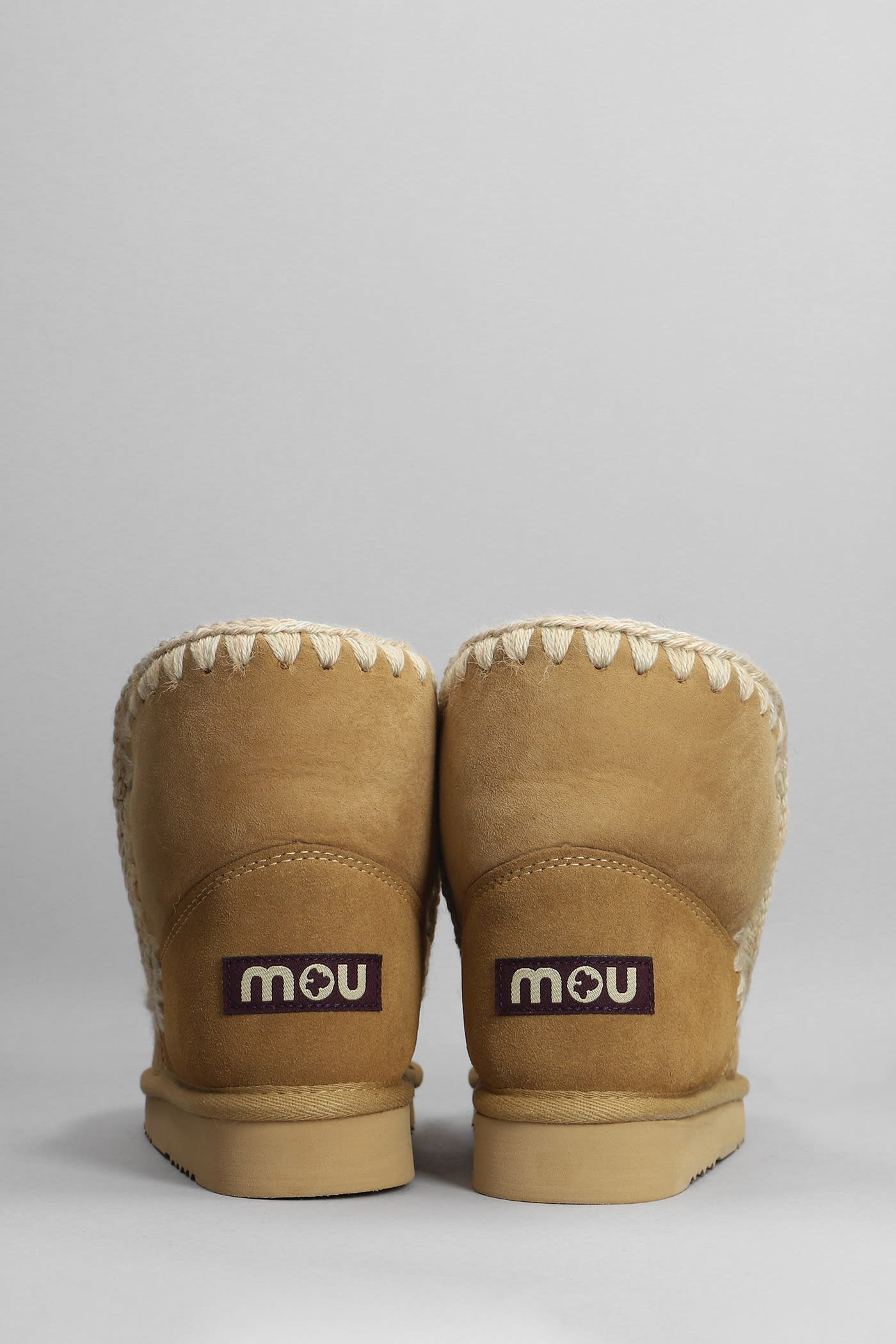 Shop Mou Eskimo 18 Low Heels Ankle Boots In Beige Suede