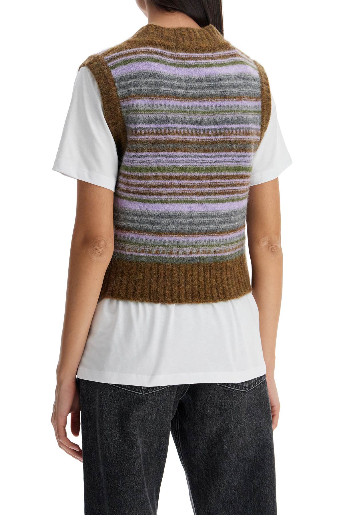 Ganni Striped V-necked Vest In Military Olive
