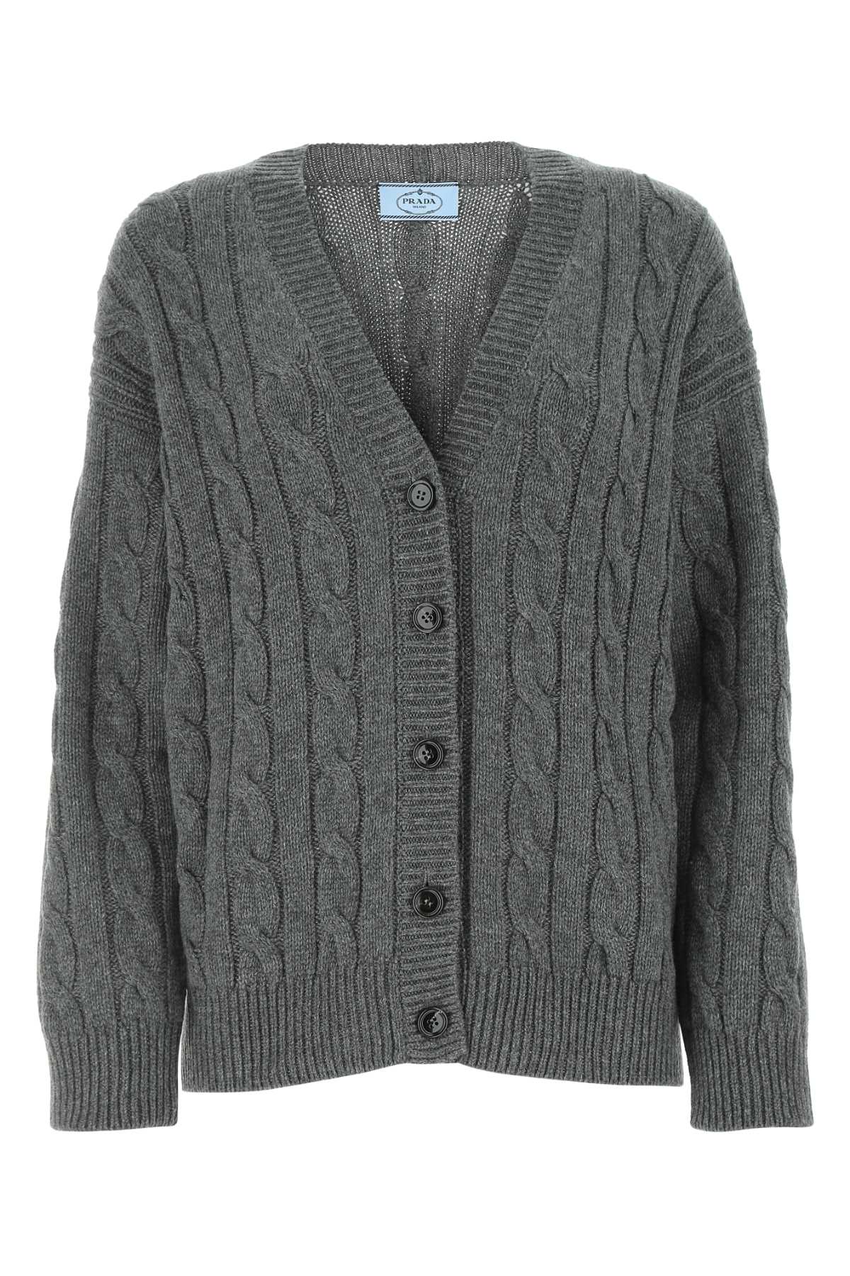 Shop Prada Grey Cashmere Oversize Cardigan In Ardesia