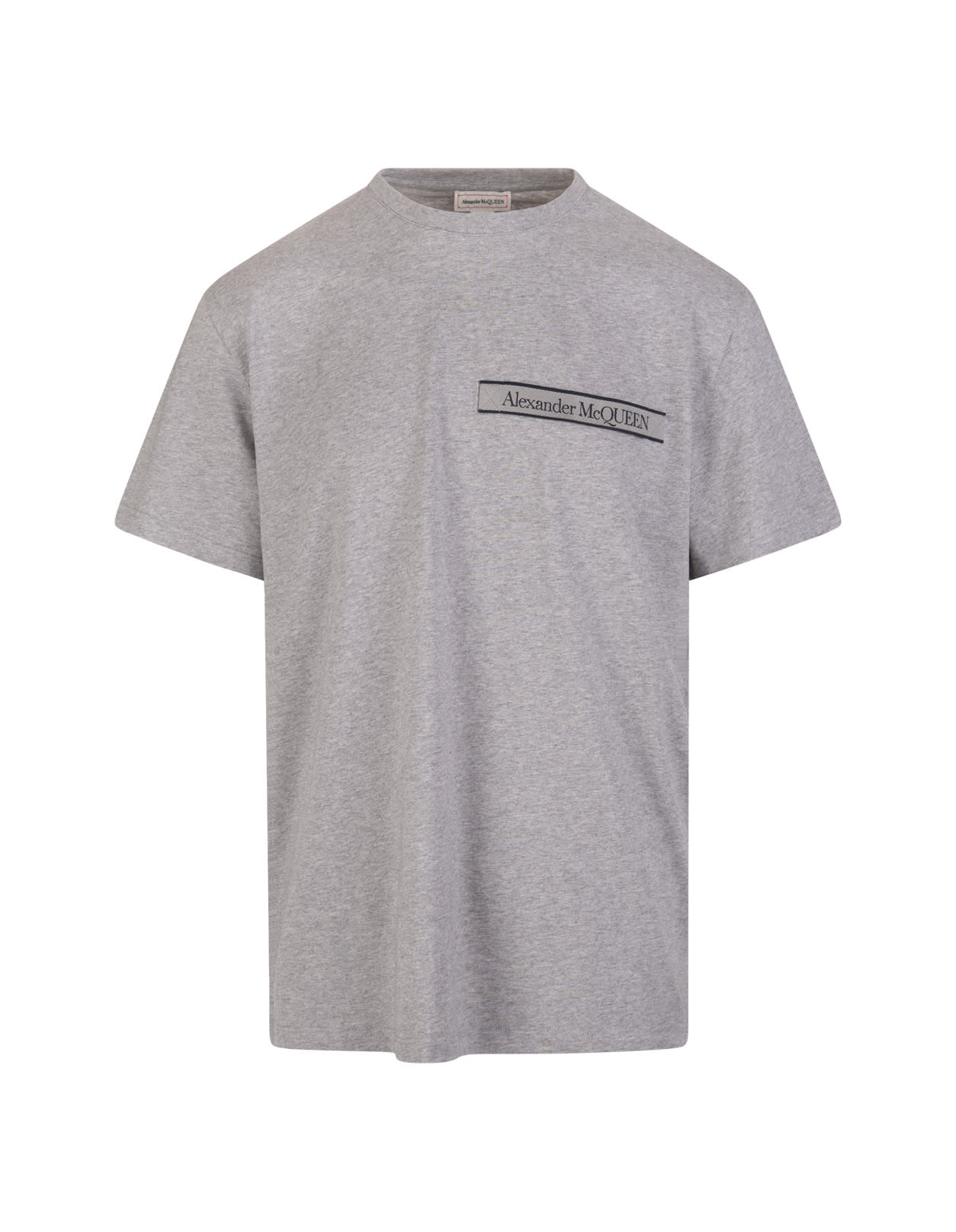 Alexander McQueen Man Grey T-shirt With Selvedge Logo Band