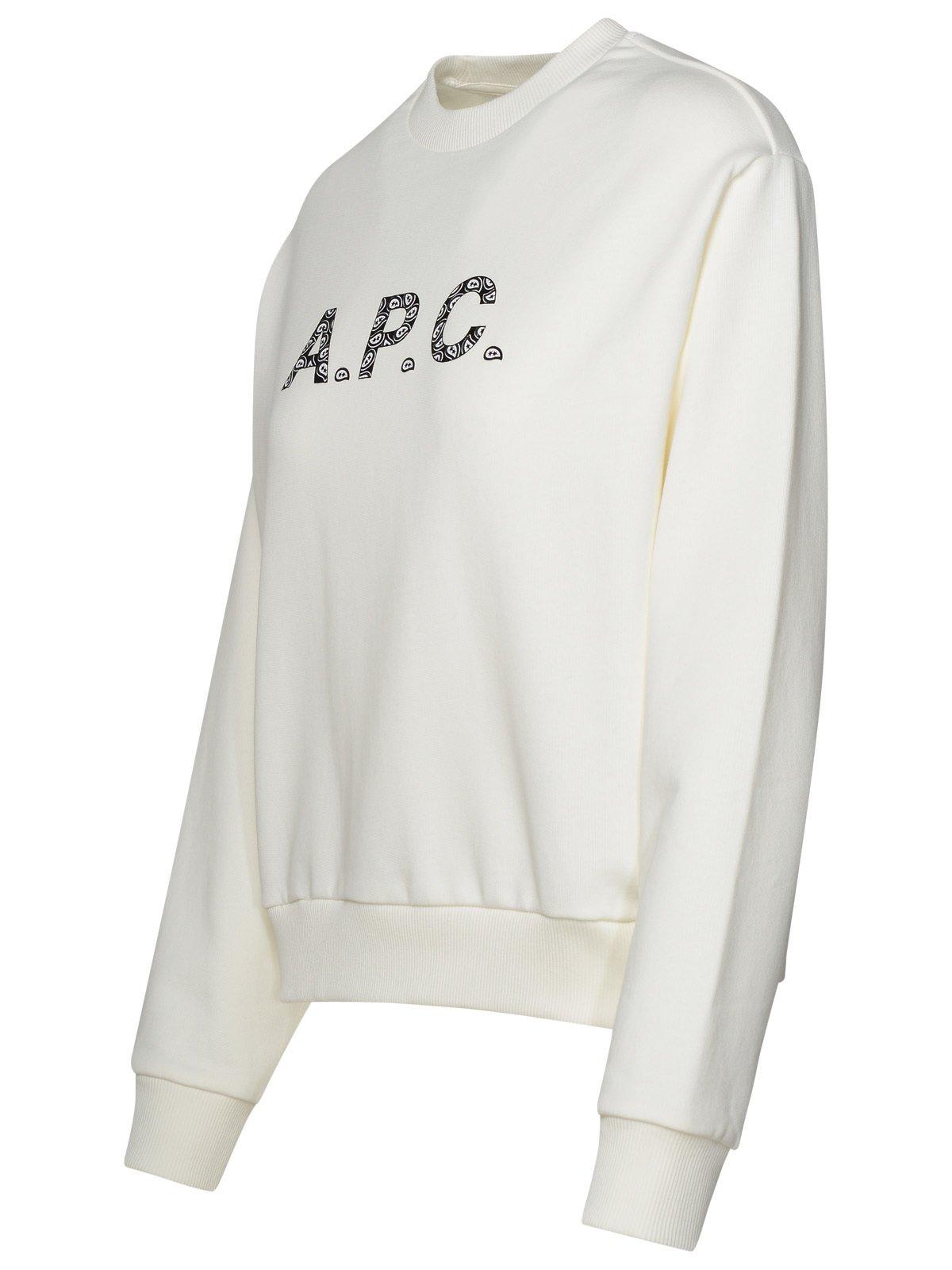 Shop Apc Logo-printed Crewneck Sweatshirt A.p.c. In Cream