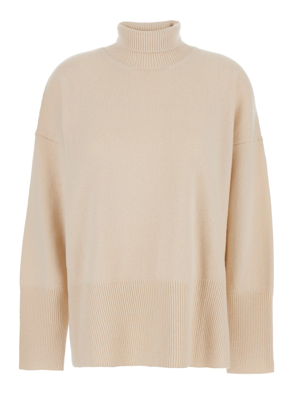 White Sweater With High Neck And Dropped Shoulders In Wool Woman