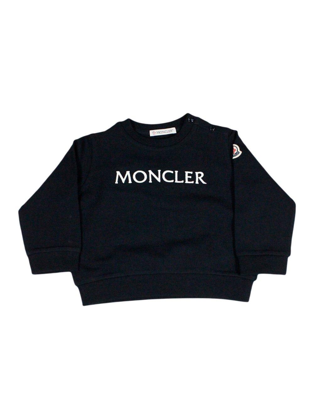 Shop Moncler Embroidered Logo Sweatshirt In Blue